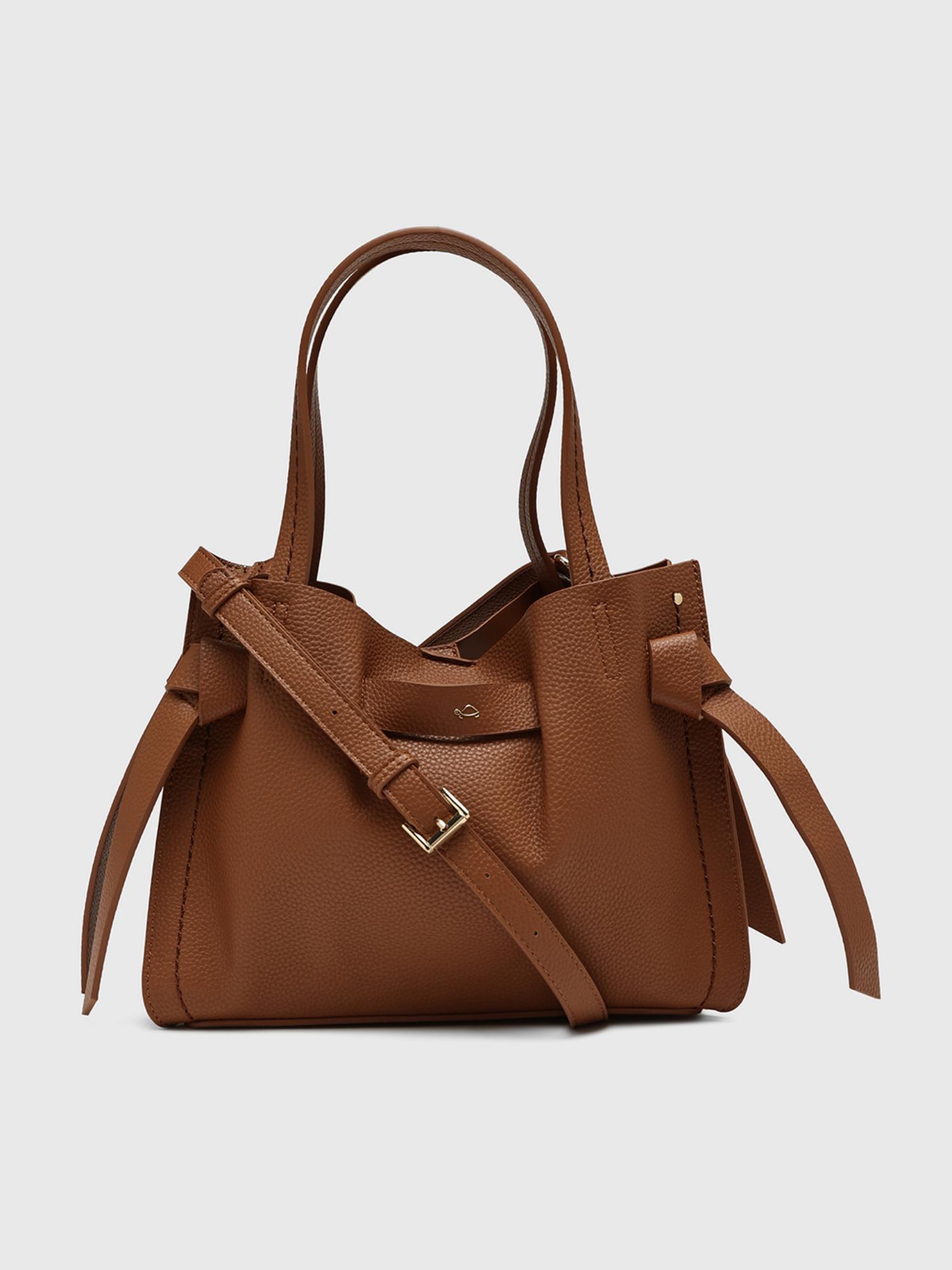 Felce Women Satchel Bag With Detachable Strap - Brown (M)