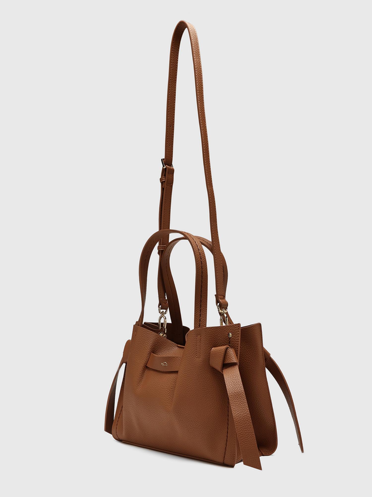 Felce Women Satchel Bag With Detachable Strap - Brown (M)