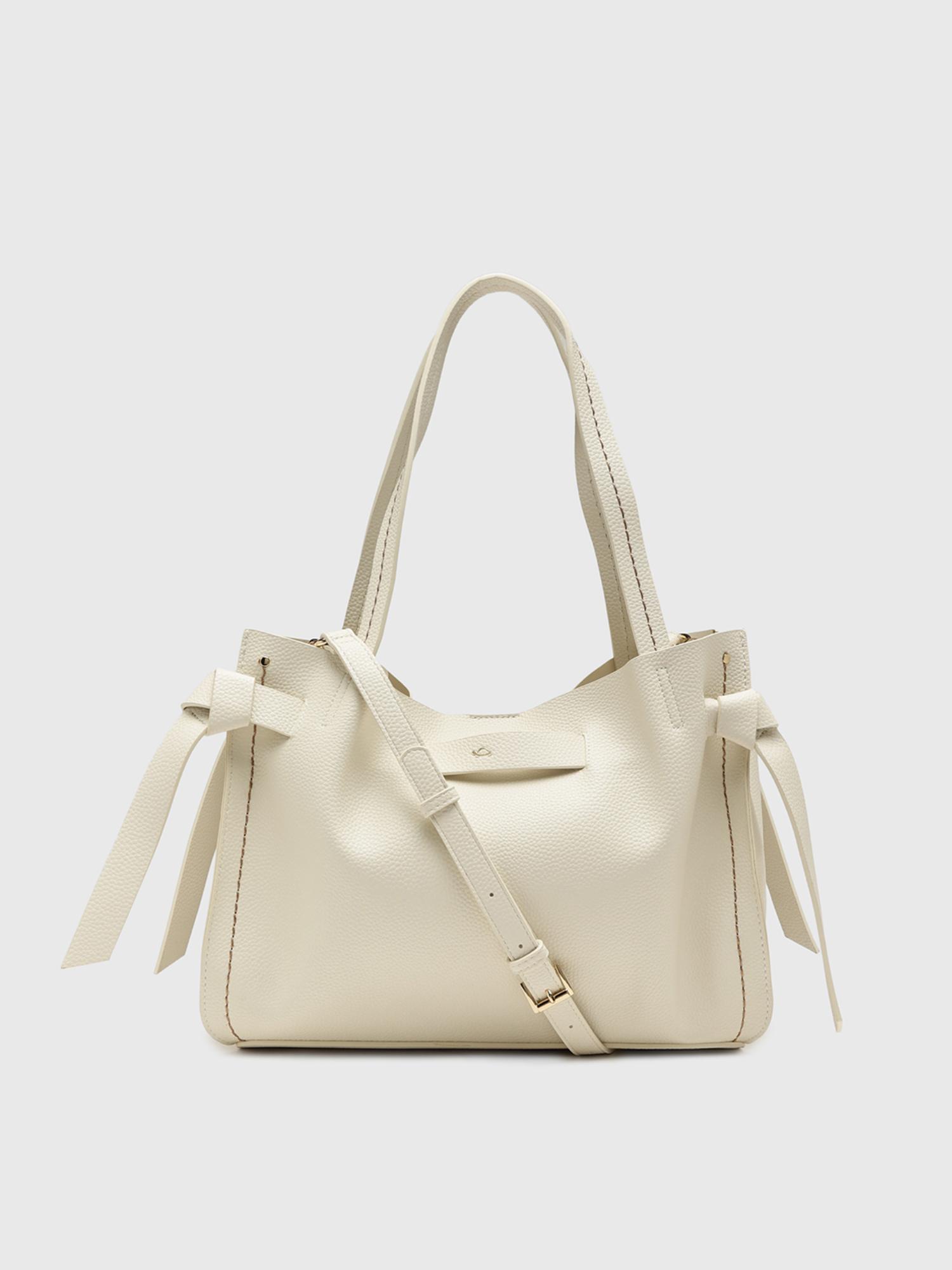 Felce Women Tote Bag With Detachable Strap - Off White (L)