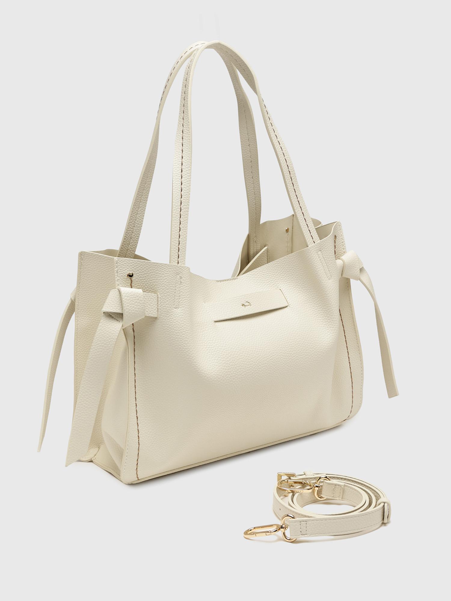 Felce Women Tote Bag With Detachable Strap - Off White (L)