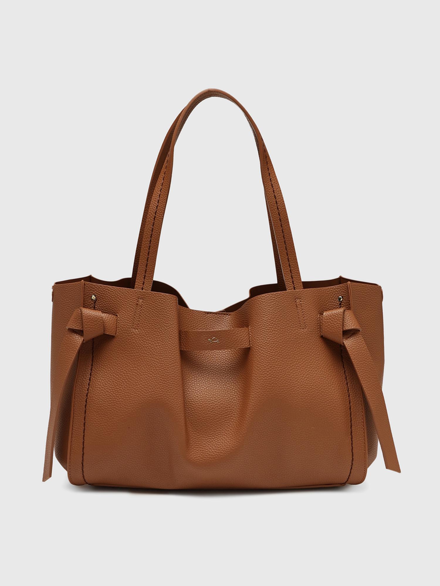 Felce Women Tote Bag With Detachable Strap - Brown (L)