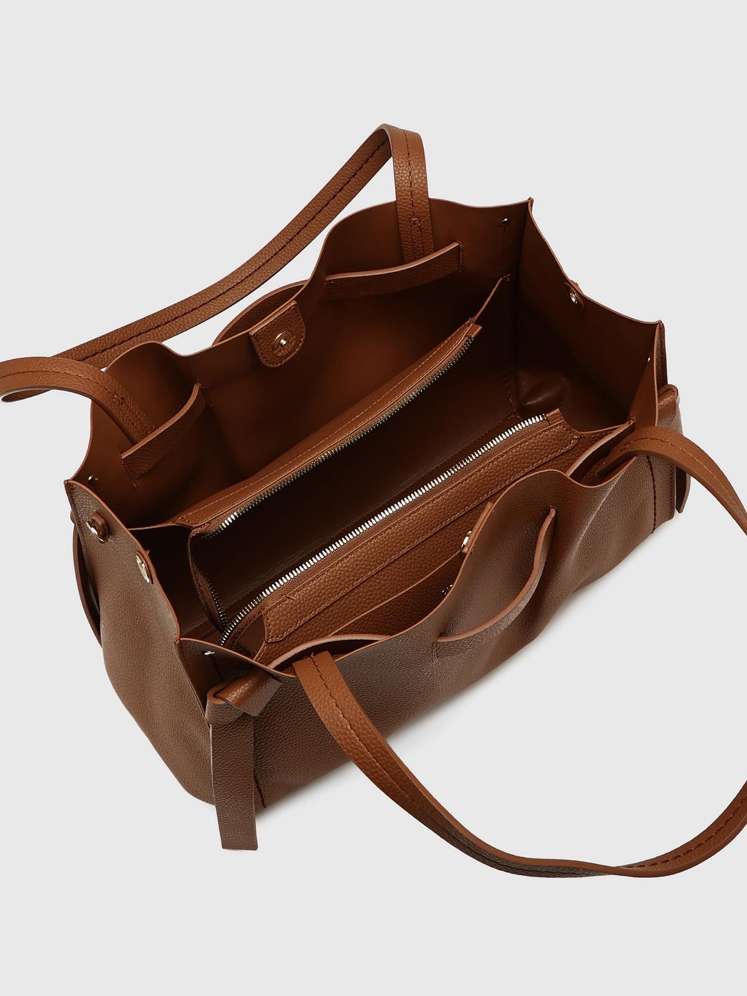 Felce Women Tote Bag With Detachable Strap - Brown (L)