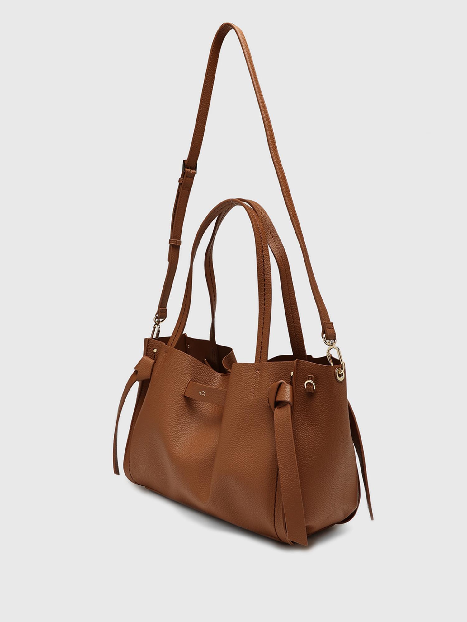 Felce Women Tote Bag With Detachable Strap - Brown (L)