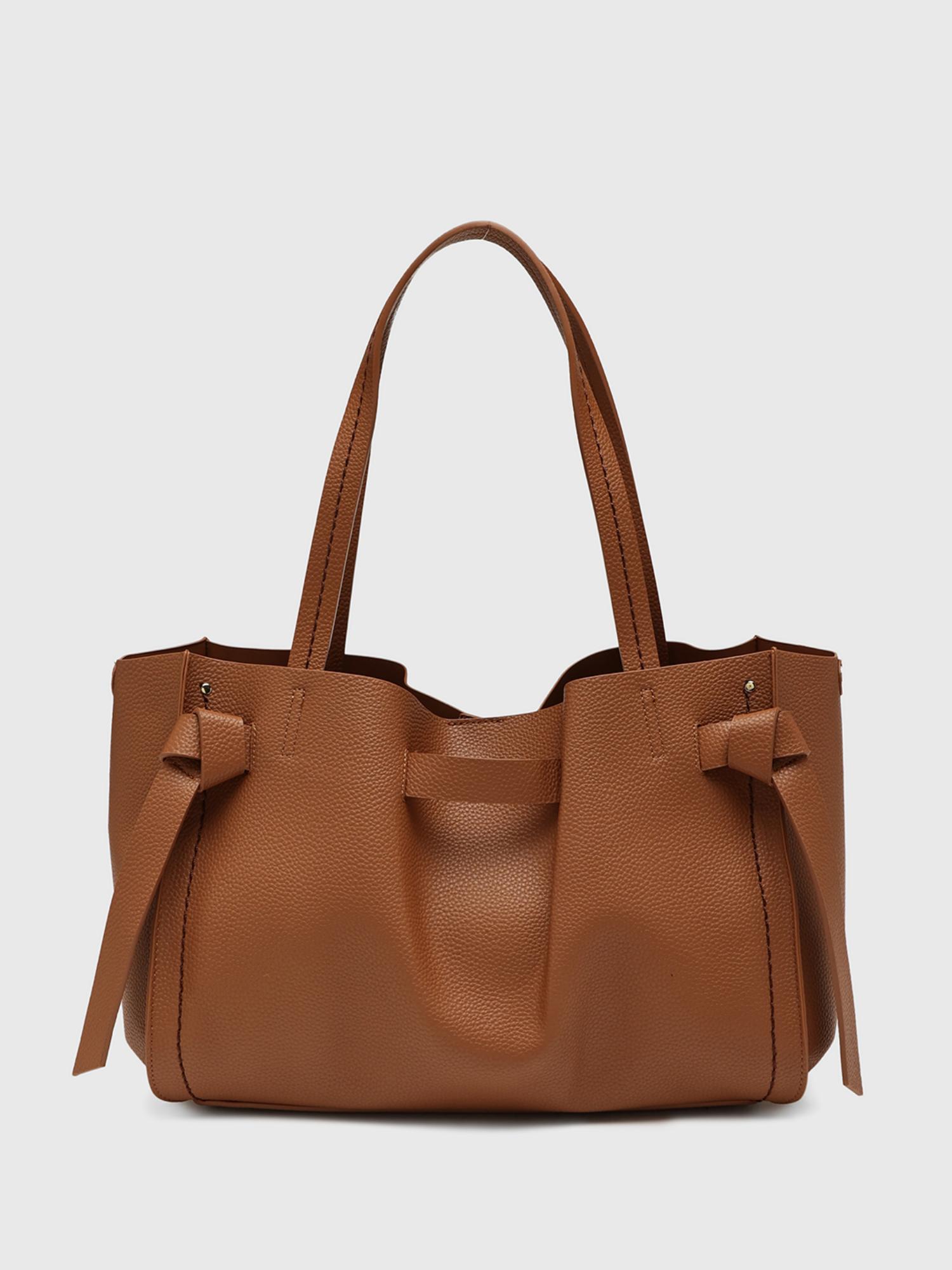 Felce Women Tote Bag With Detachable Strap - Brown (L)