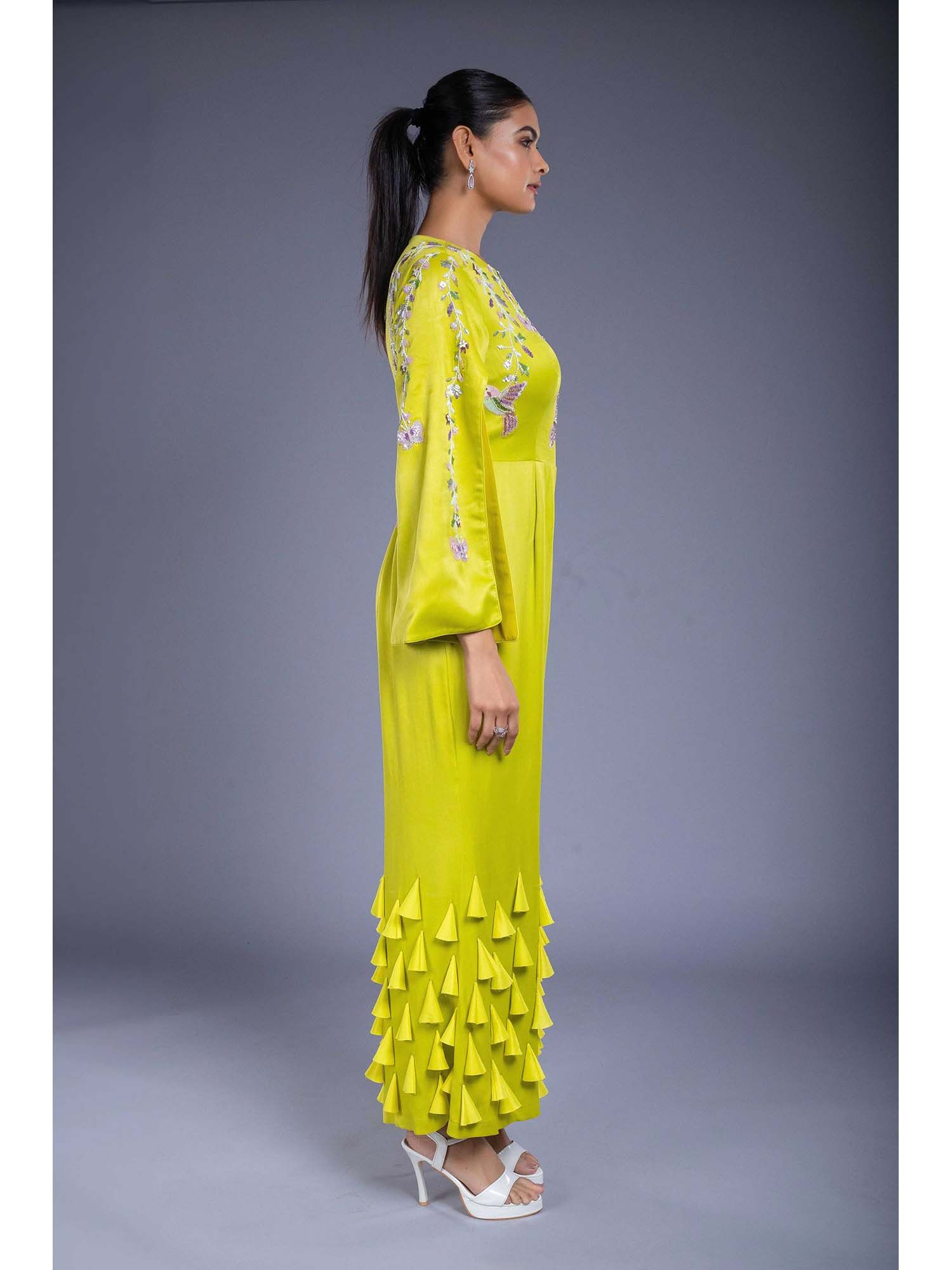 Green Silk Embroidered Jumpsuit