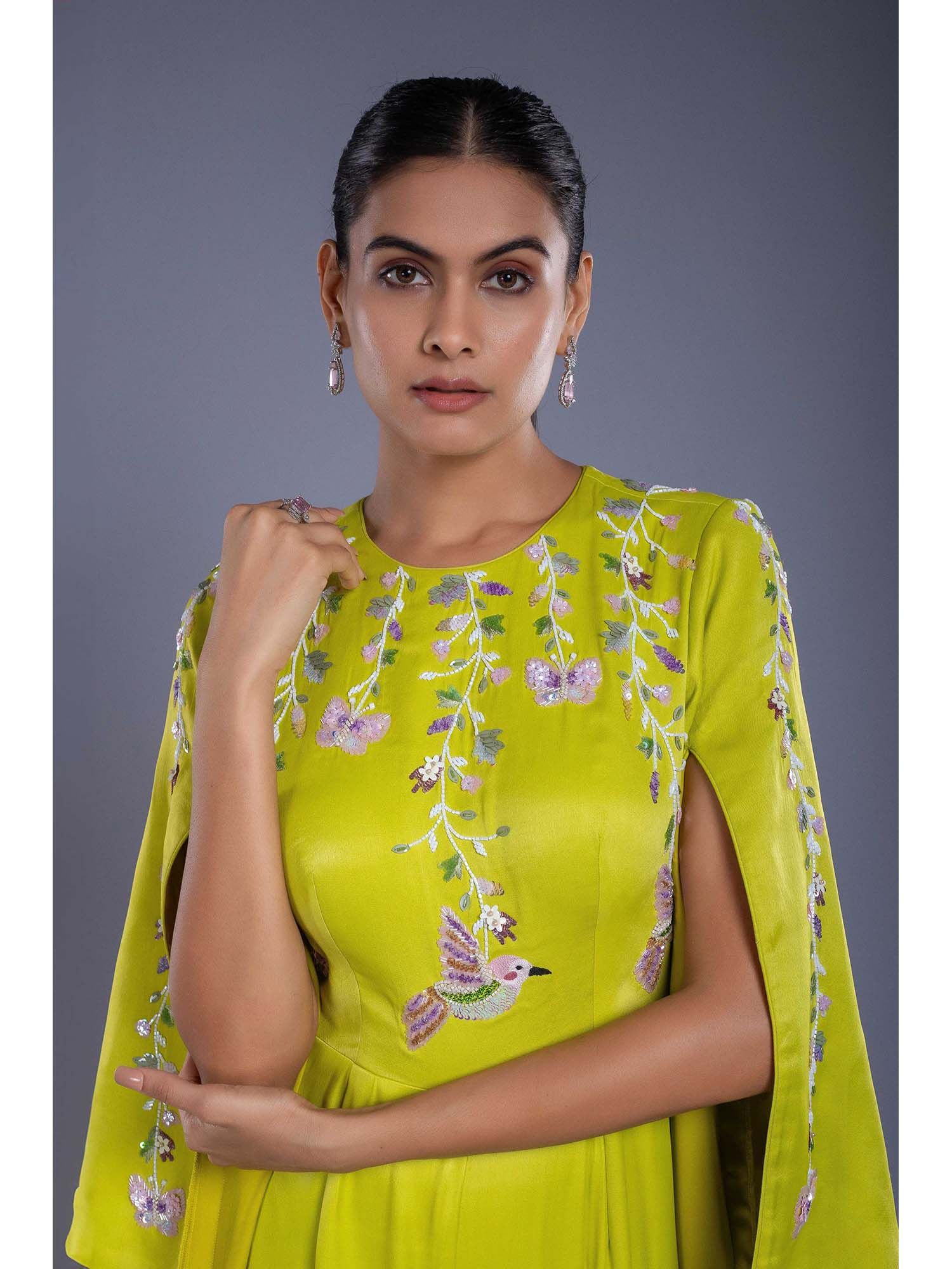 Green Silk Embroidered Jumpsuit