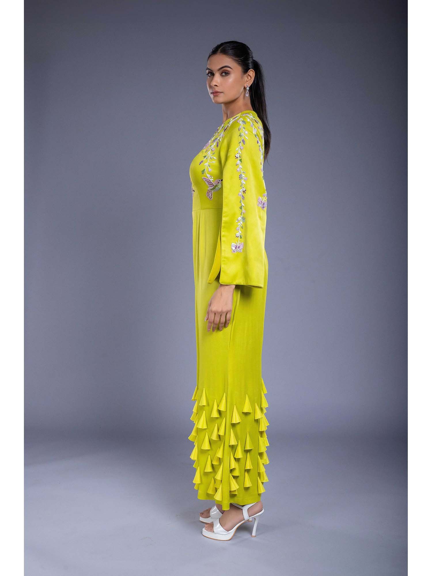 Green Silk Embroidered Jumpsuit
