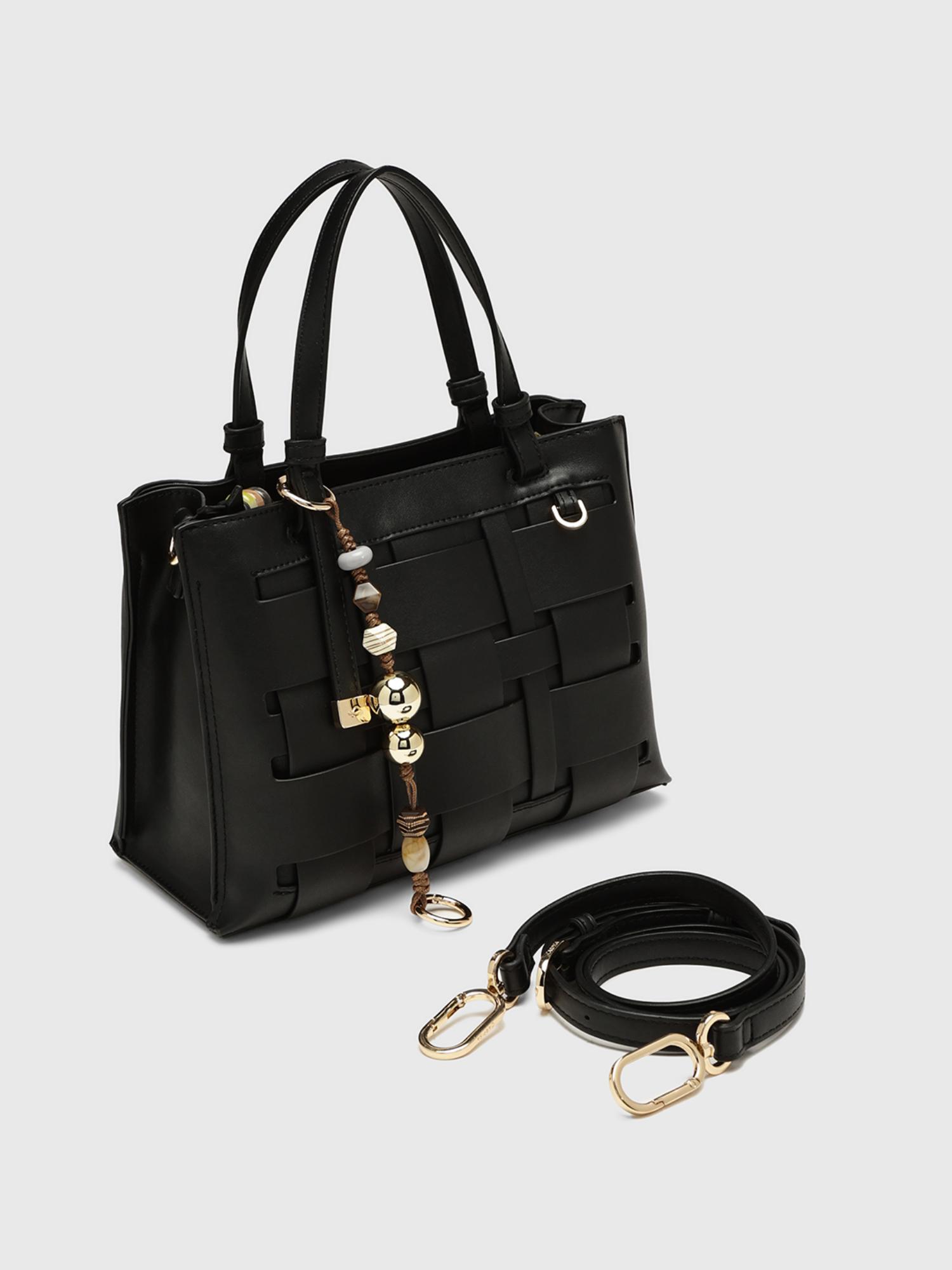 Anturio Women Satchel Bag With Detachable Strap - Black (M)