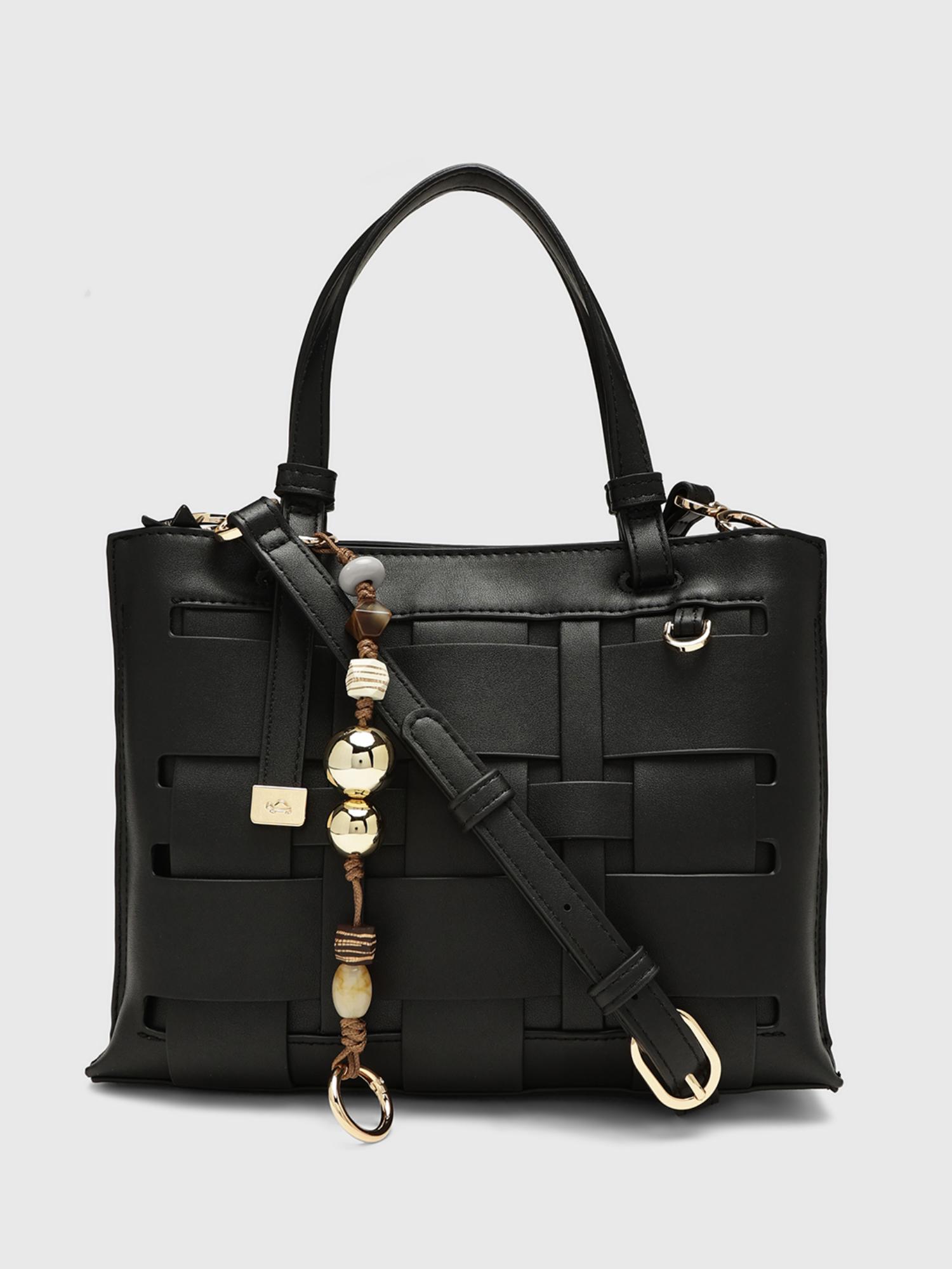 Anturio Women Satchel Bag With Detachable Strap - Black (M)