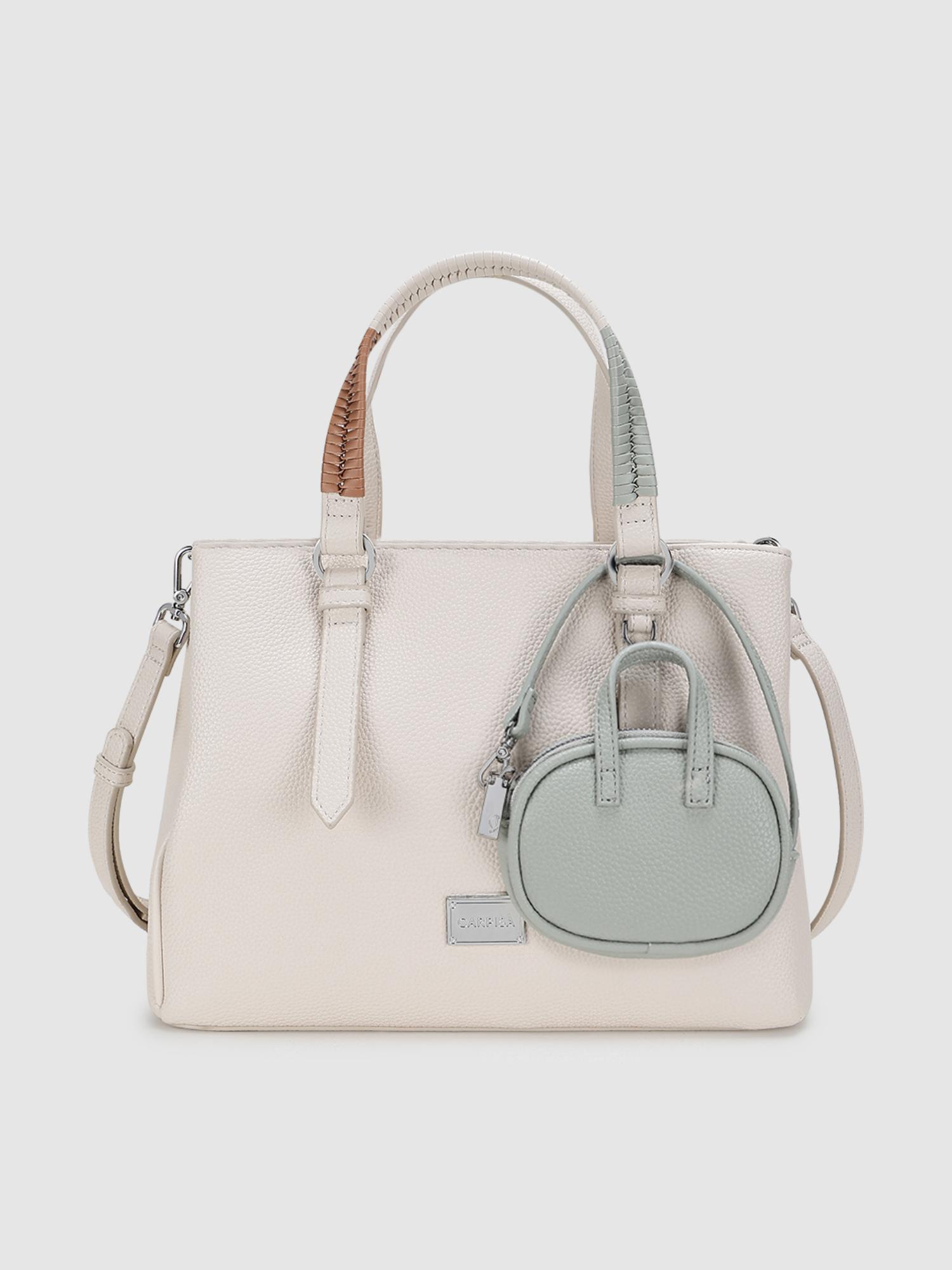 Lucille Women Satchel Bag With Detachable Strap & Pouch - Off White (M)
