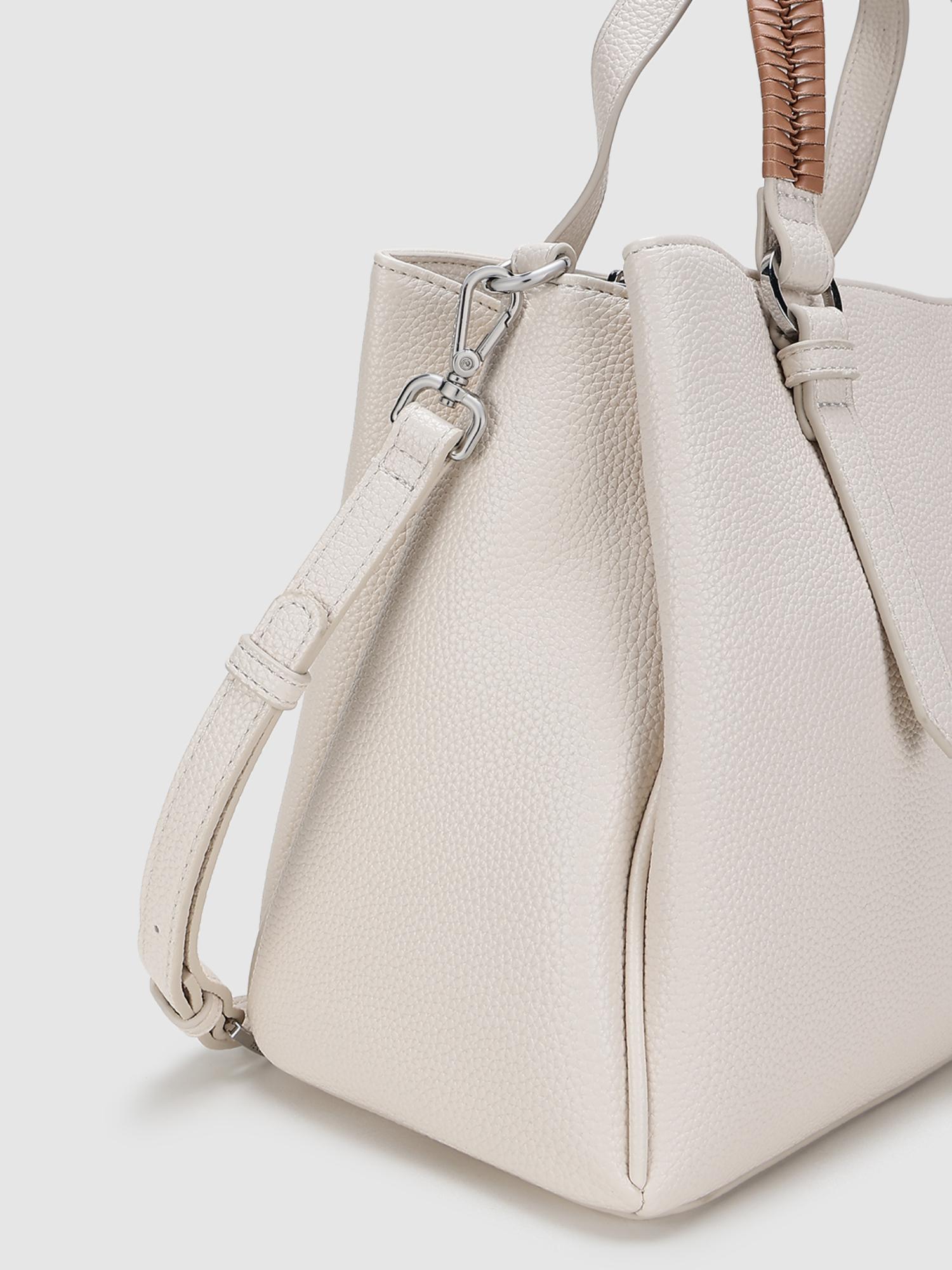 Lucille Women Satchel Bag With Detachable Strap & Pouch - Off White (M)