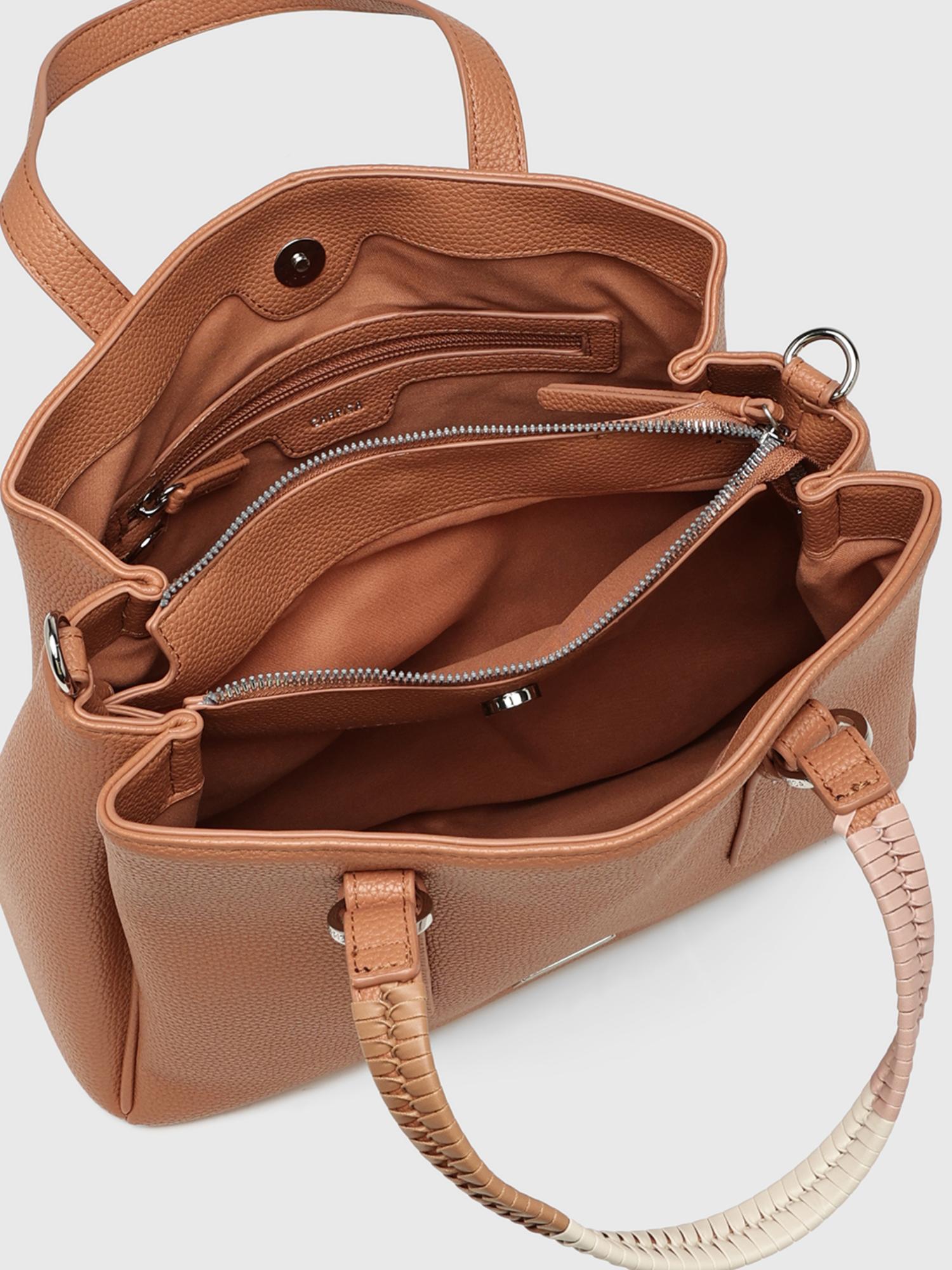 Lucille Women Satchel Bag With Detachable Strap & Pouch - Orange (M)