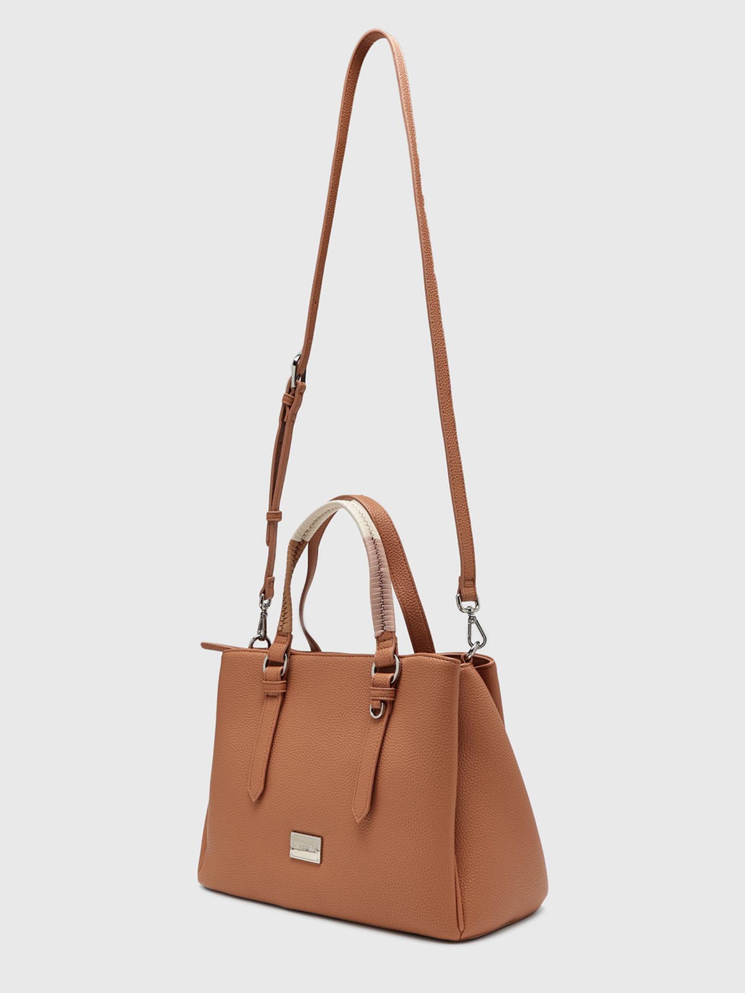 Lucille Women Satchel Bag With Detachable Strap & Pouch - Orange (M)