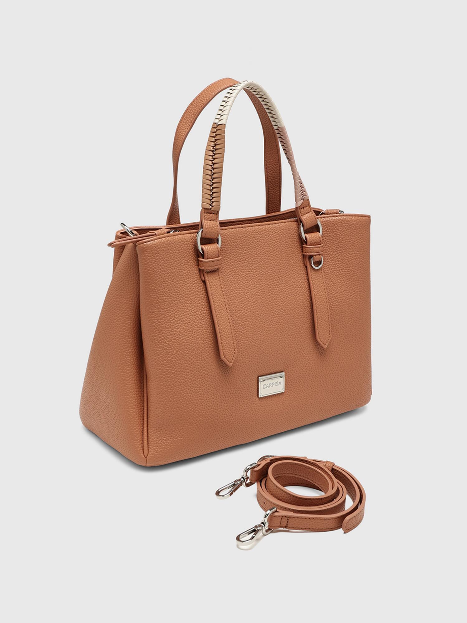 Lucille Women Satchel Bag With Detachable Strap & Pouch - Orange (M)