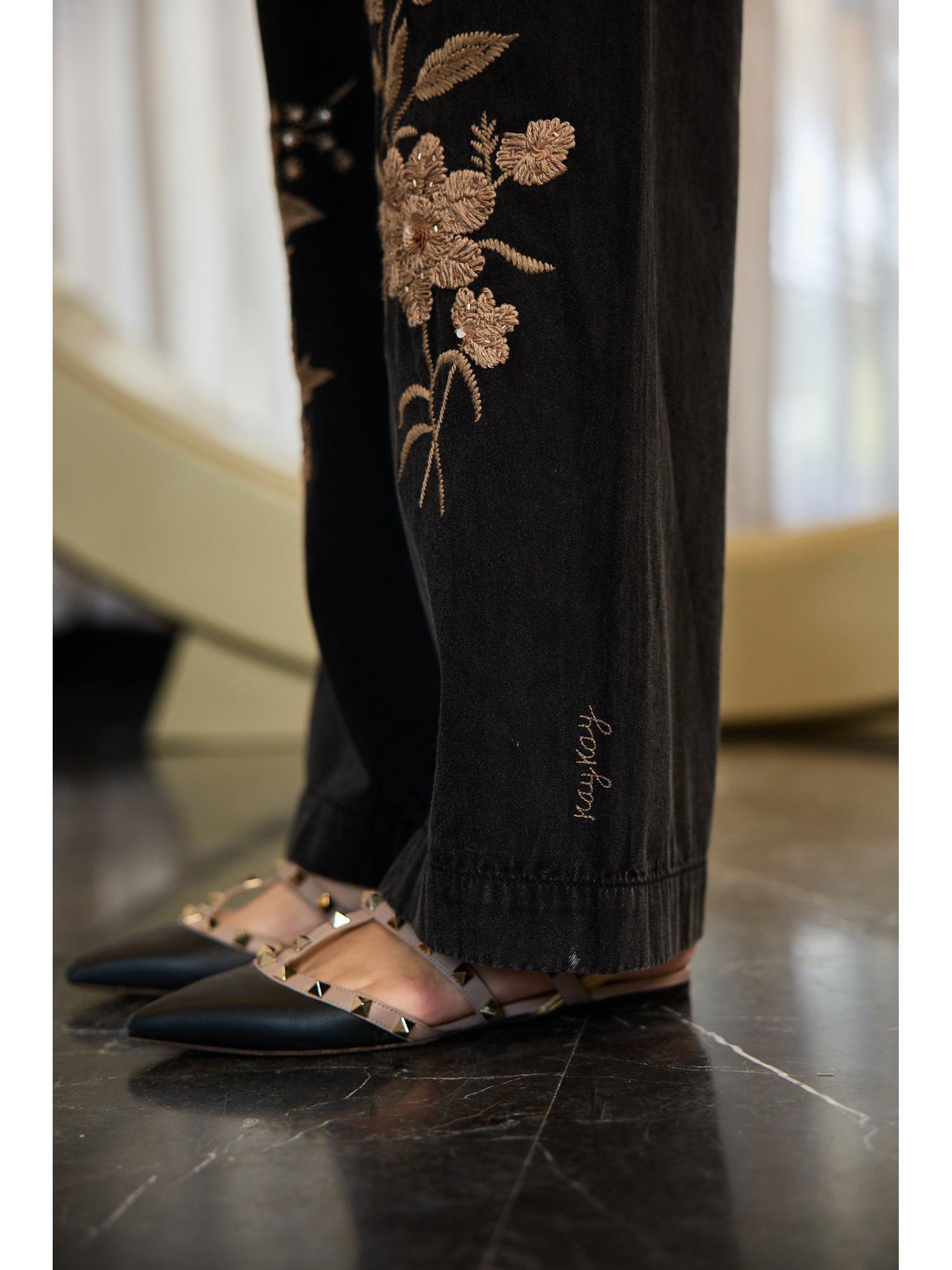 Claudy Black Thread Work Top with Pant