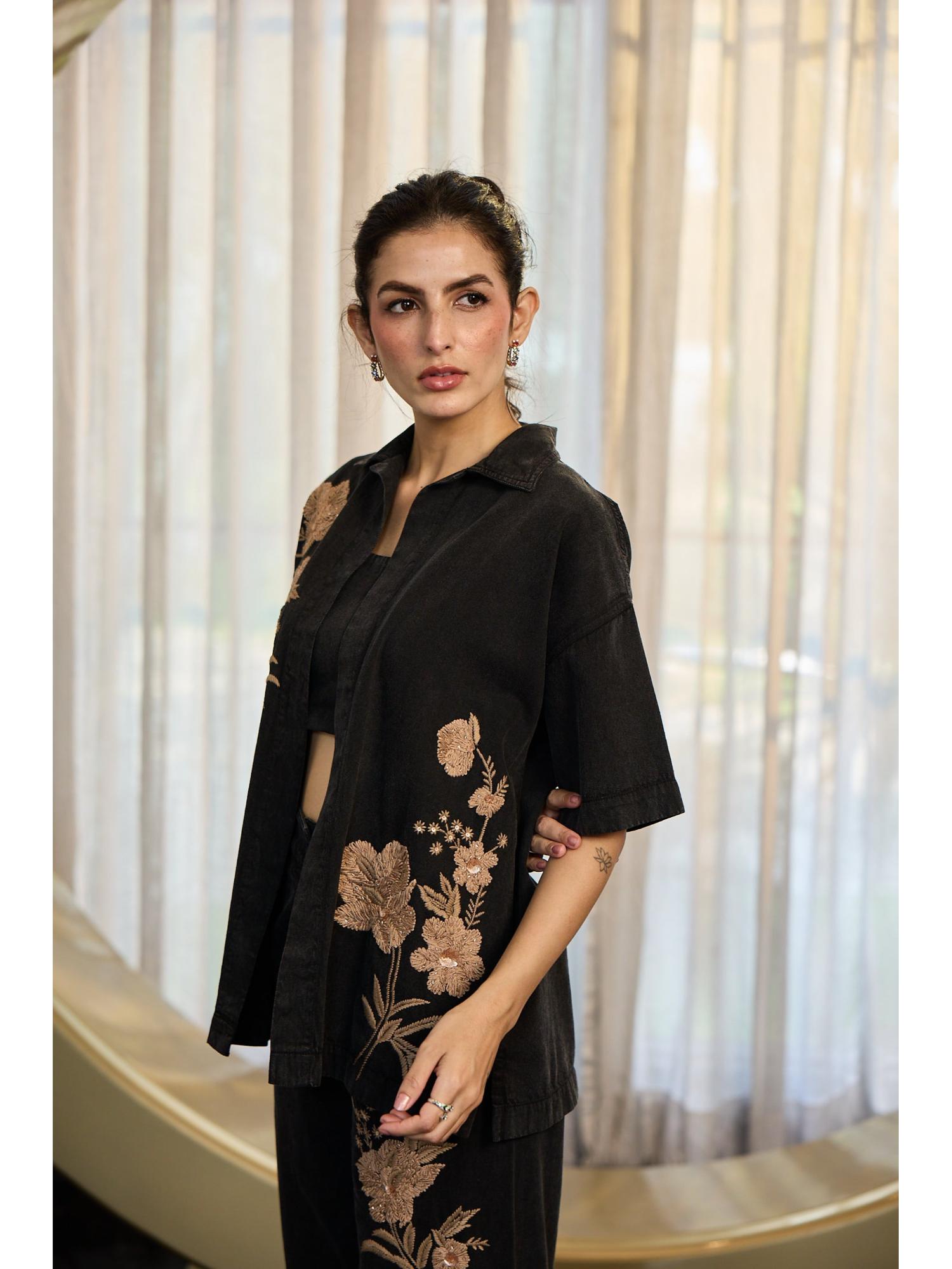 Claudy Black Thread Work Top with Pant