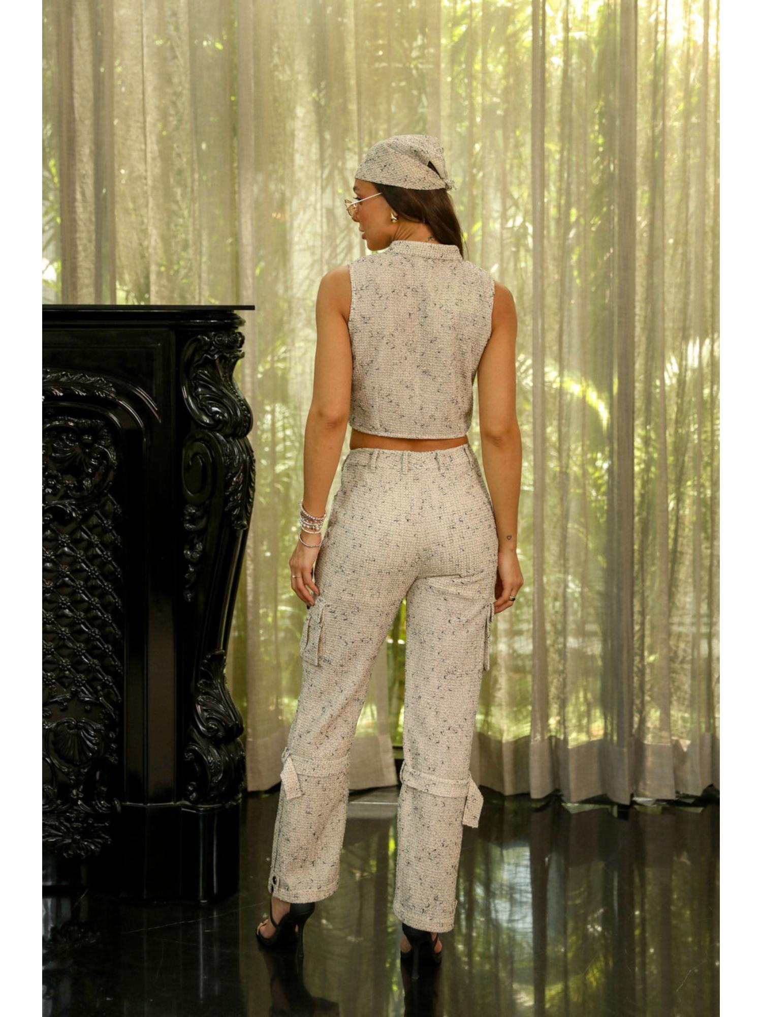 Clea Beige Printed Top with Pant
