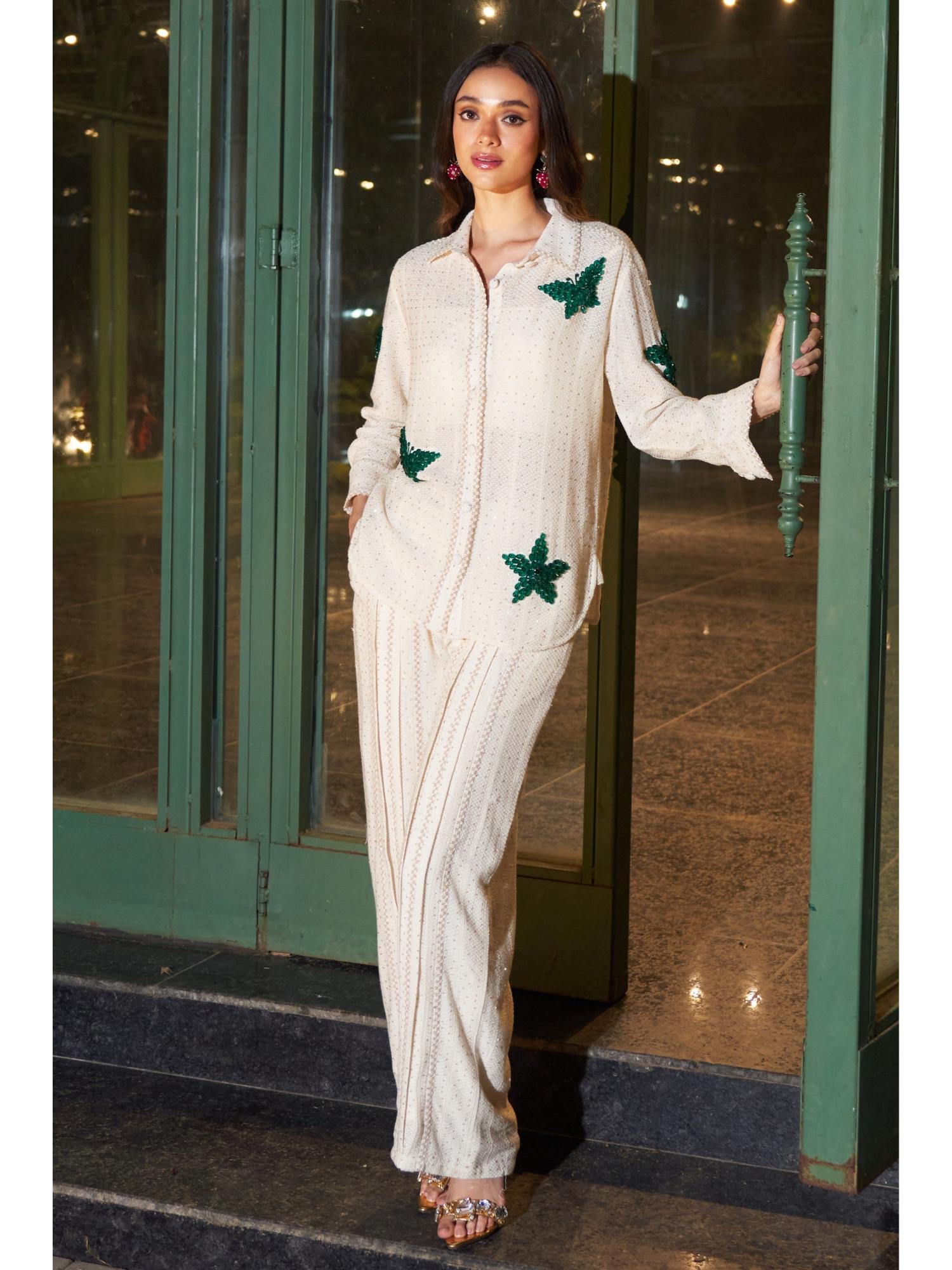 Leyla Beige Georgette Top with Pant