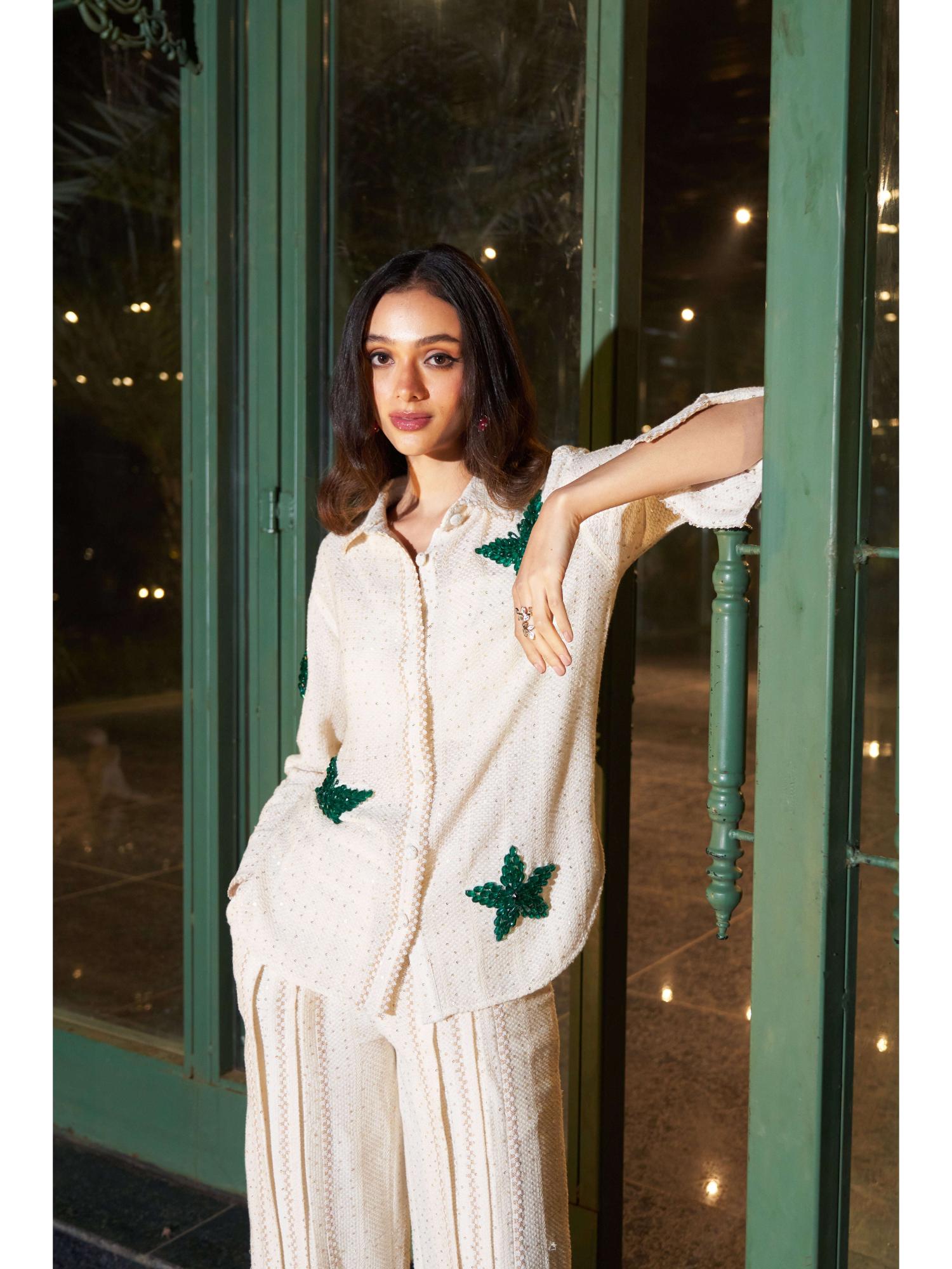 Leyla Beige Georgette Top with Pant
