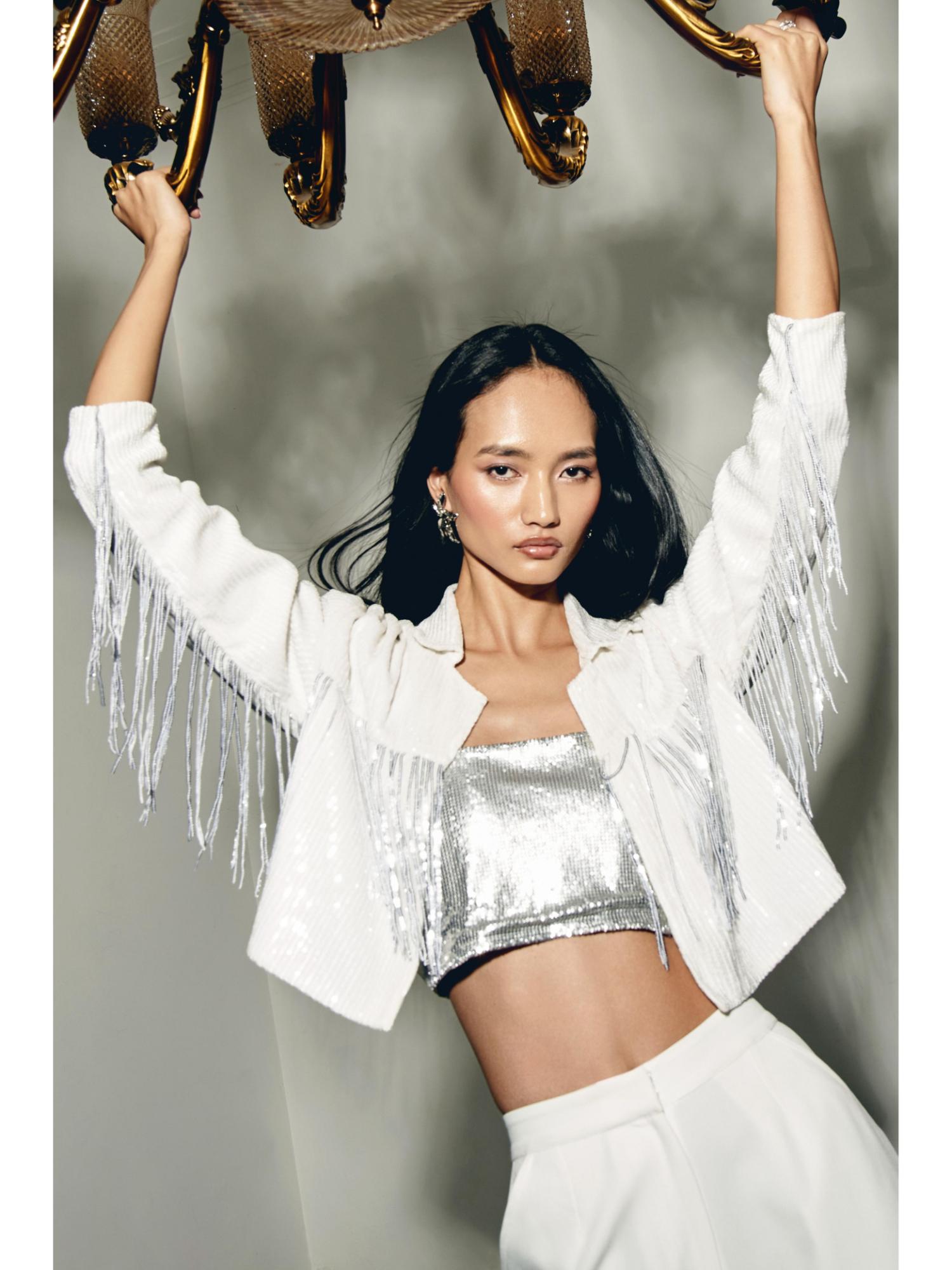 Tora White Lycra Plain Top and Pant