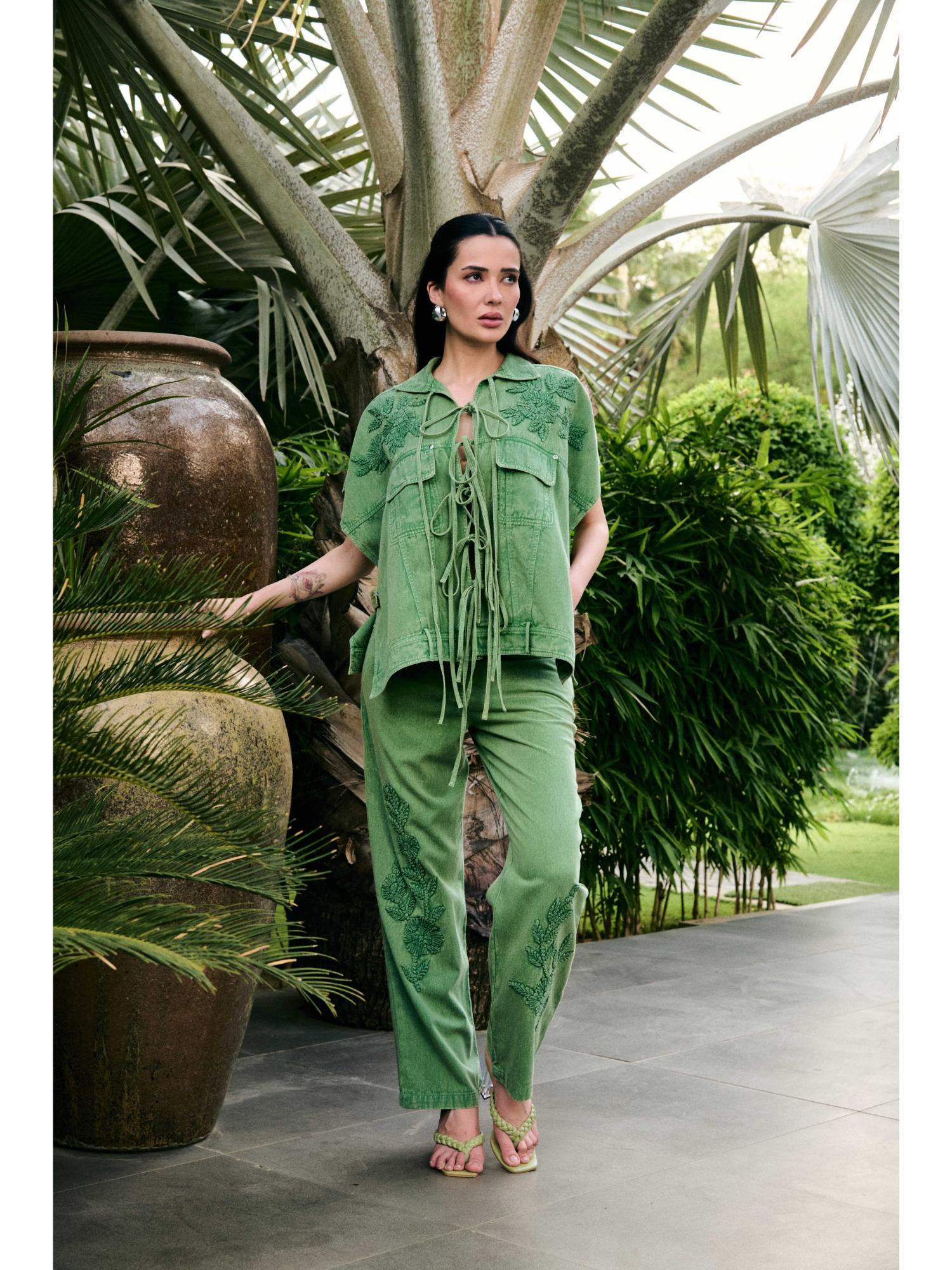 Yaeko Denim Green Top with Pant