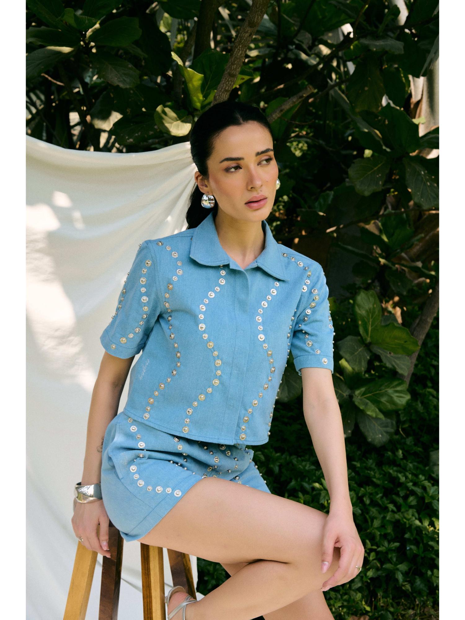 Zaza Blue Denim Shirt with Shorts