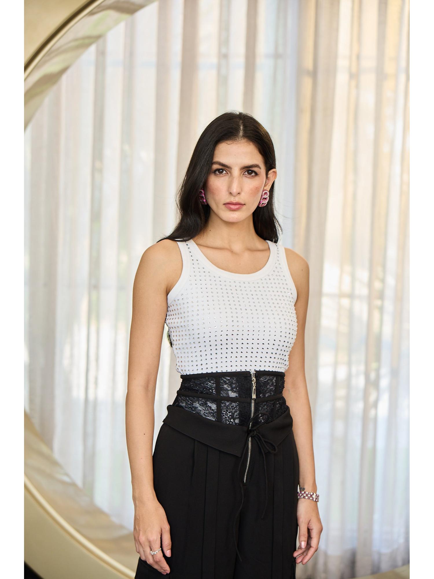 Cobo Black Crepe Solid Trouser