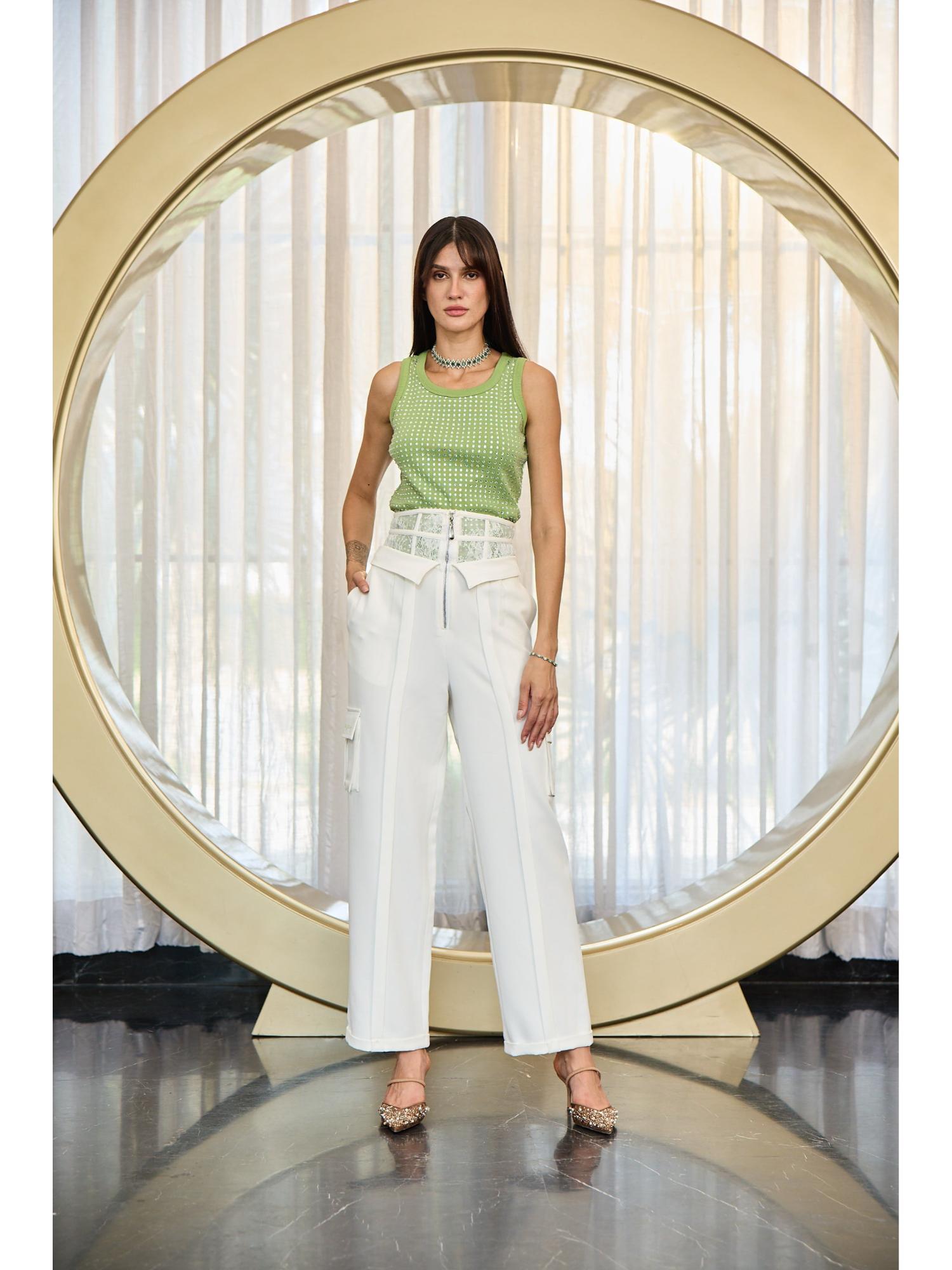 Fui White Denim Solid Trouser