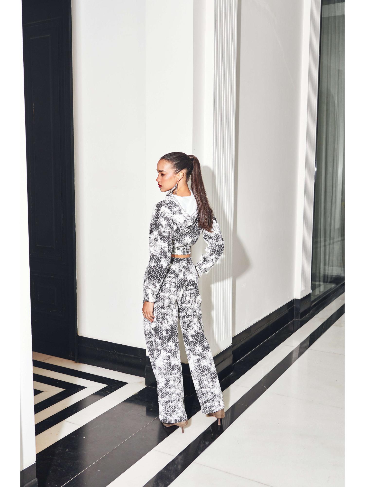 Aria Grey Printed Pant with Jacket