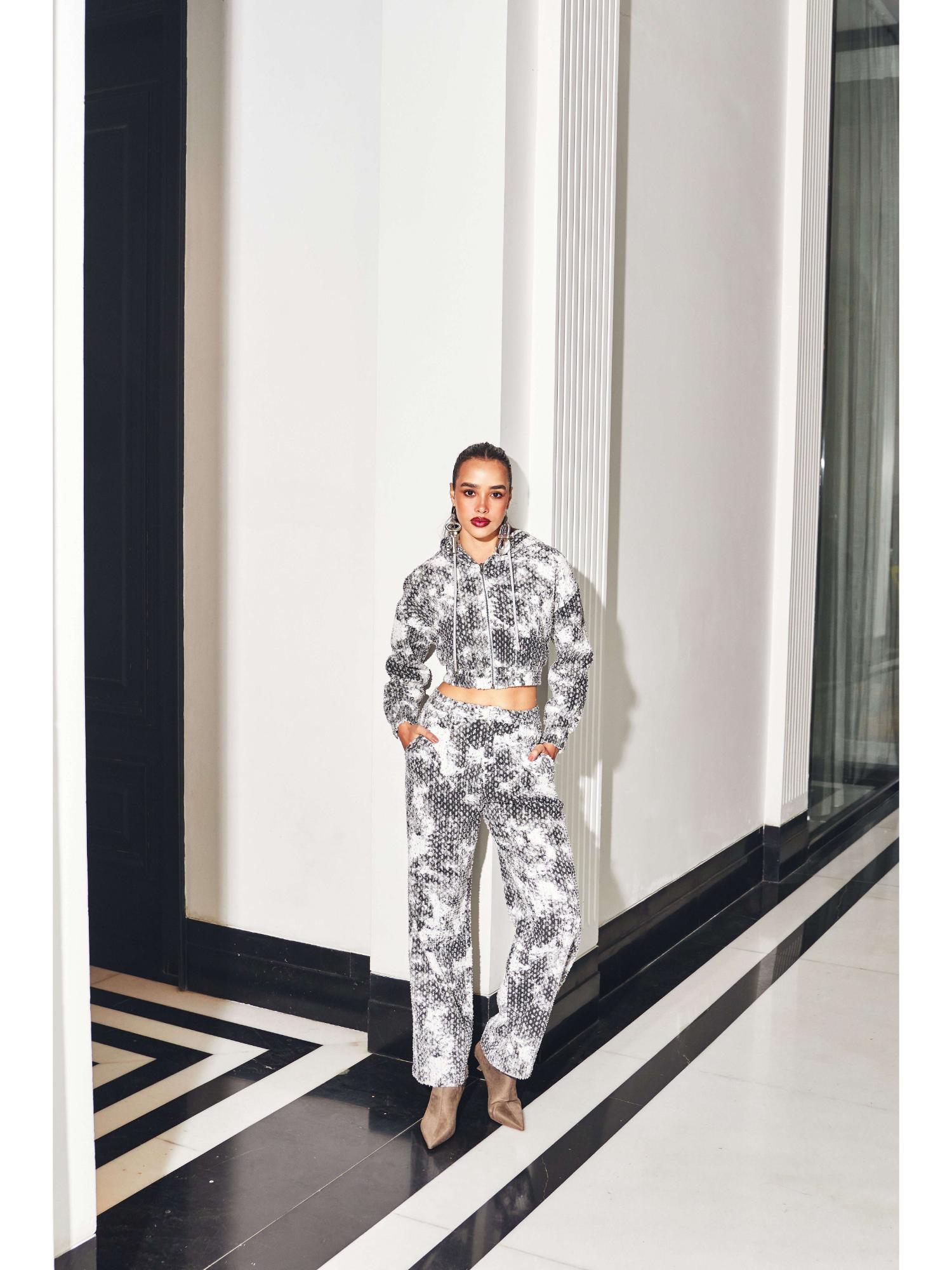 Aria Grey Printed Pant with Jacket