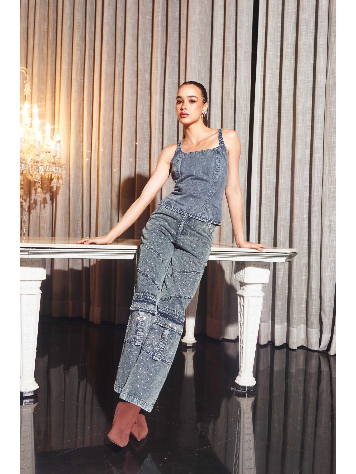 Celina Grey Denim Top with Pant