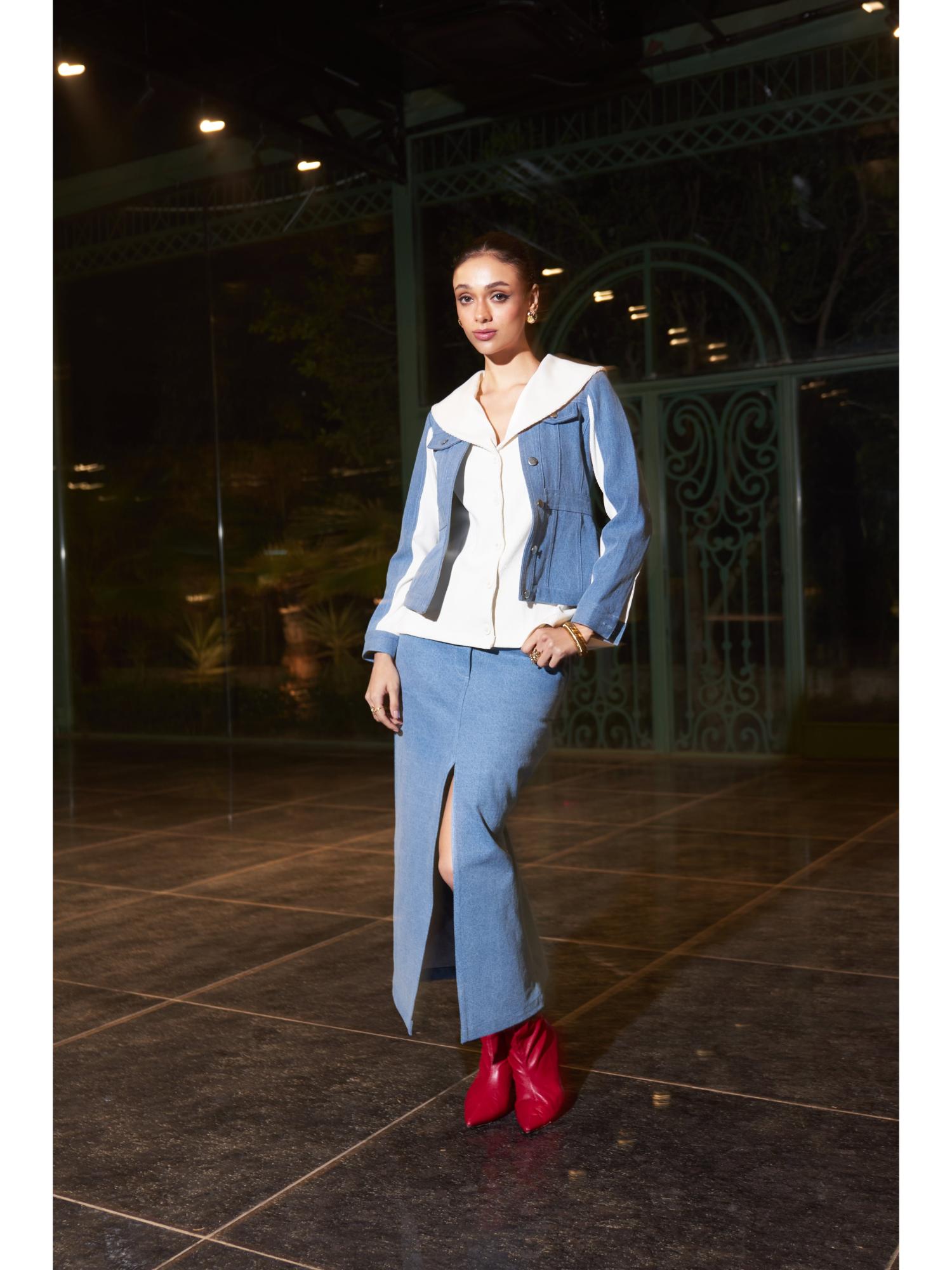 Nello Blue Denim Top with Skirt