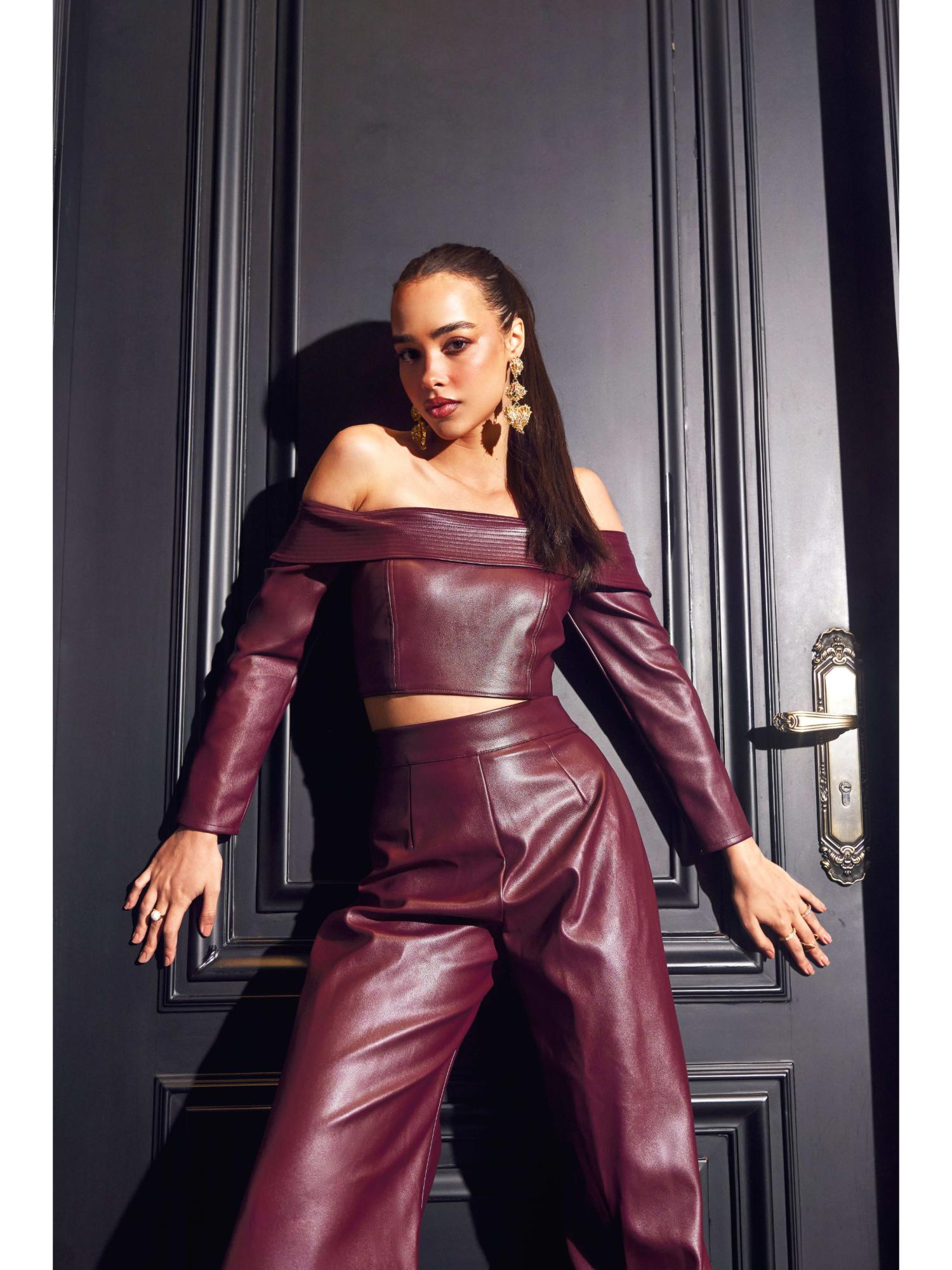 Rachel Maroon Lather Top and Pant