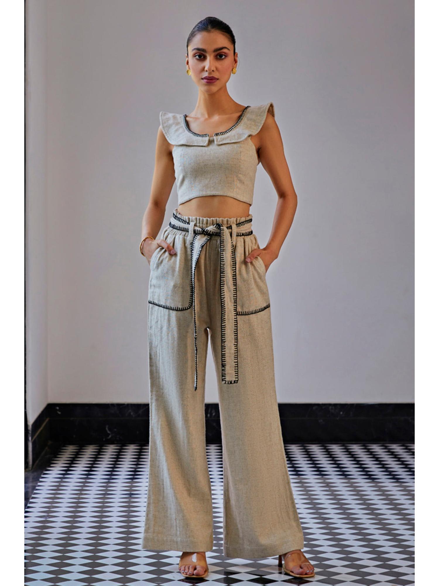Blanket Stitch Grey Top with Pant
