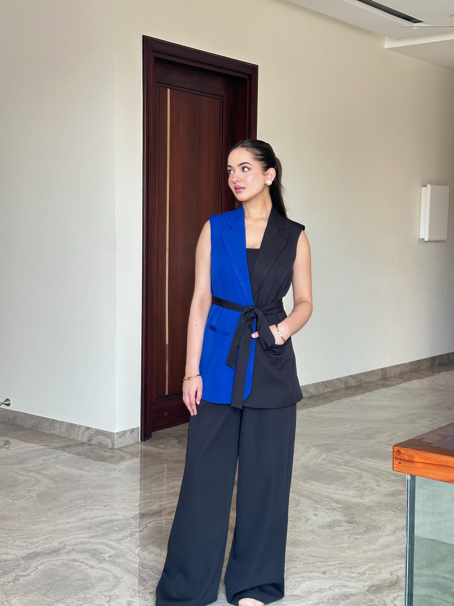Colour Block Black Blazer and Pant