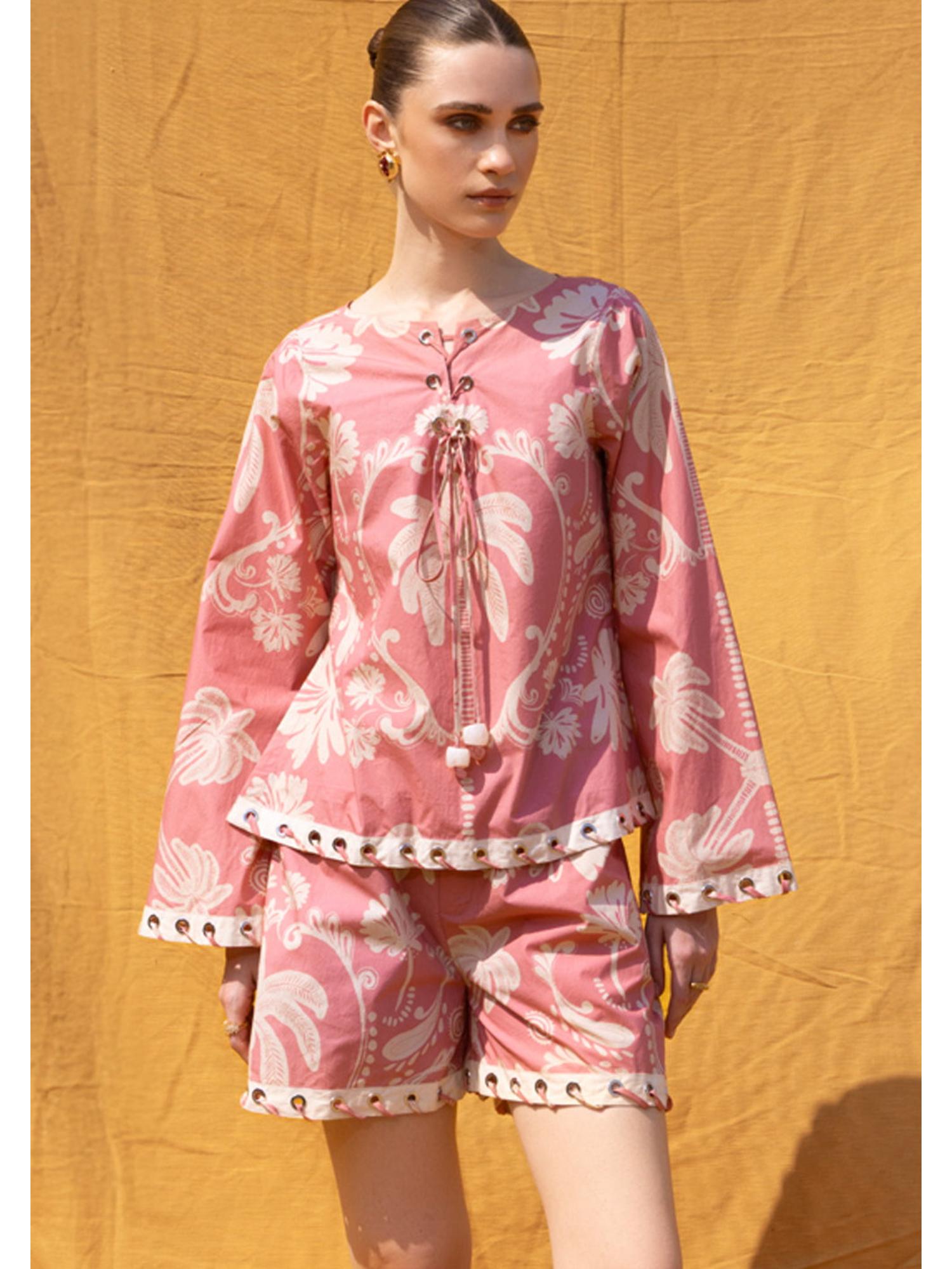 Pink Amber Print Top and Shorts