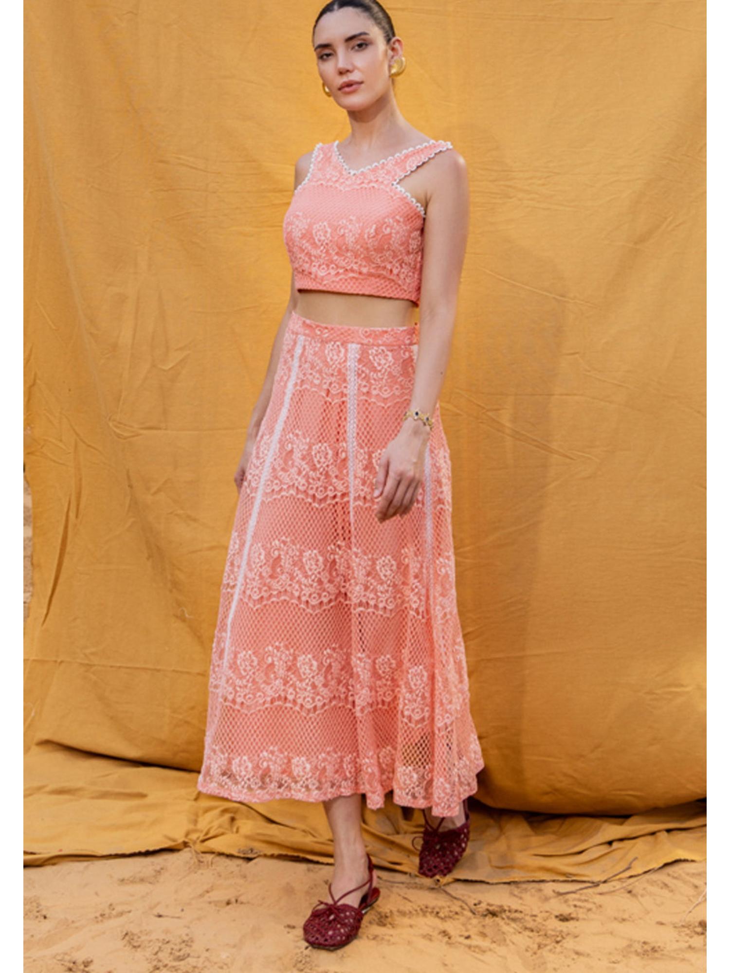 Brooke Pink Lace Top and Skirt