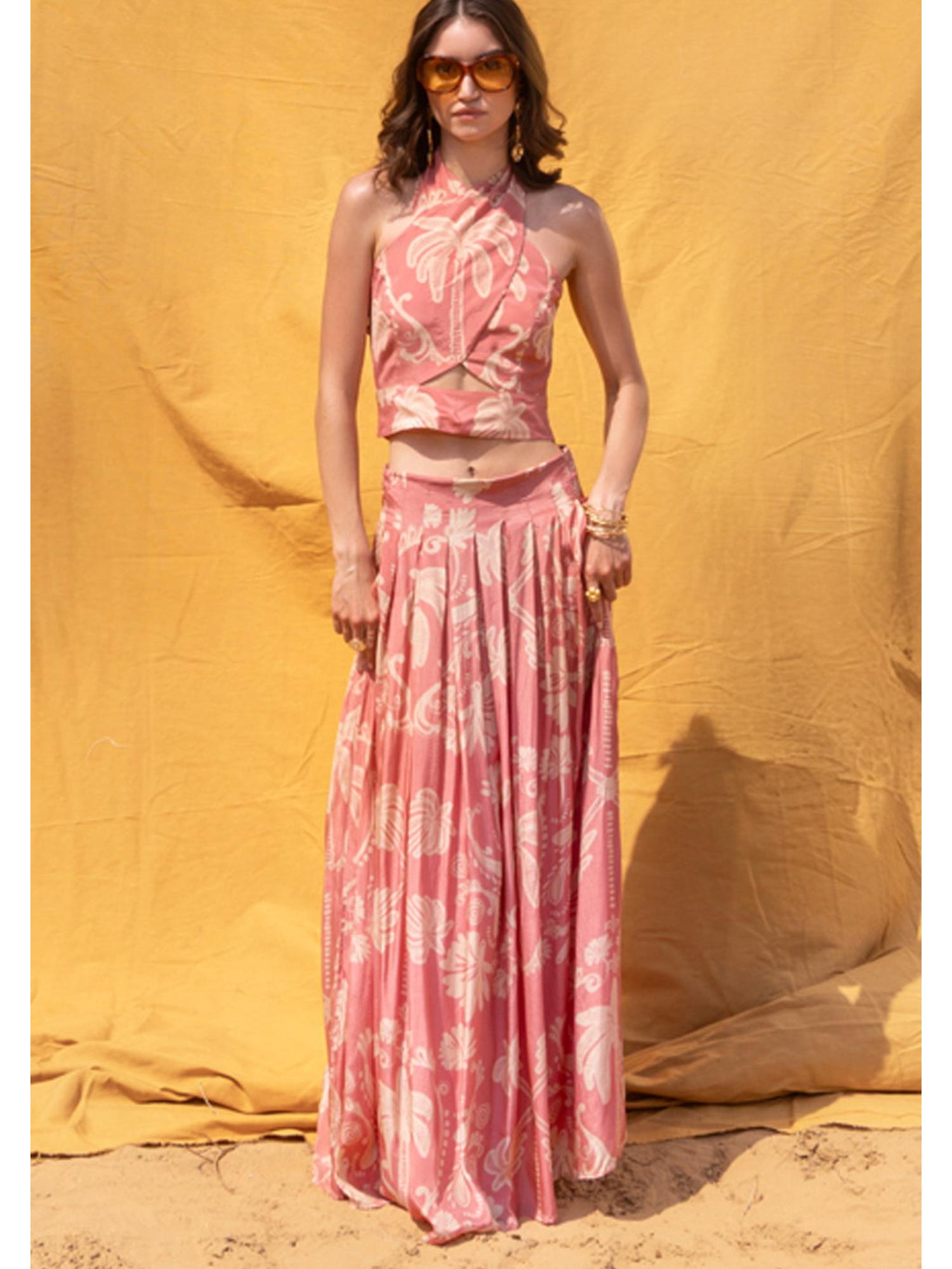 Jasmine Pink Printed Top and Skirt