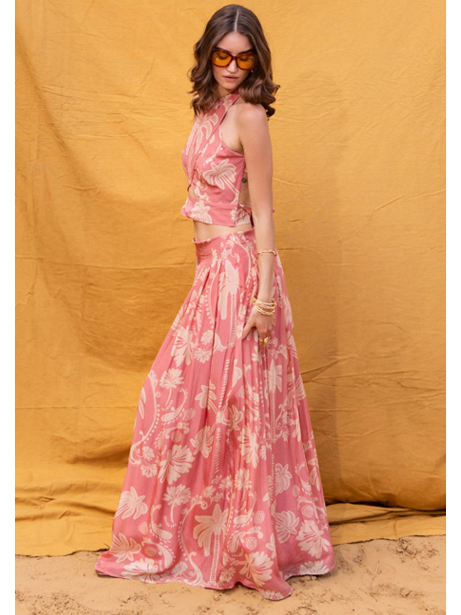 Jasmine Pink Printed Top and Skirt