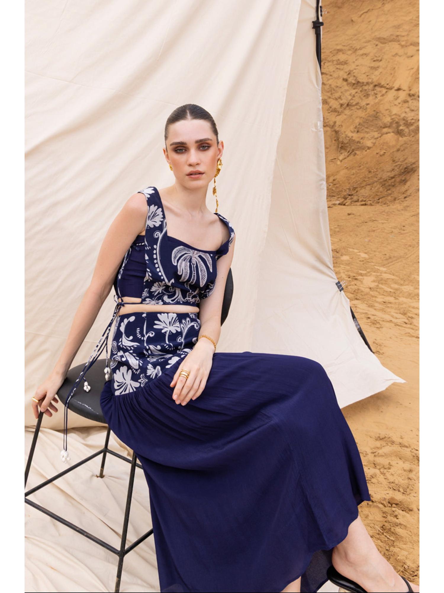 Selena Blue Printed Top and Skirt
