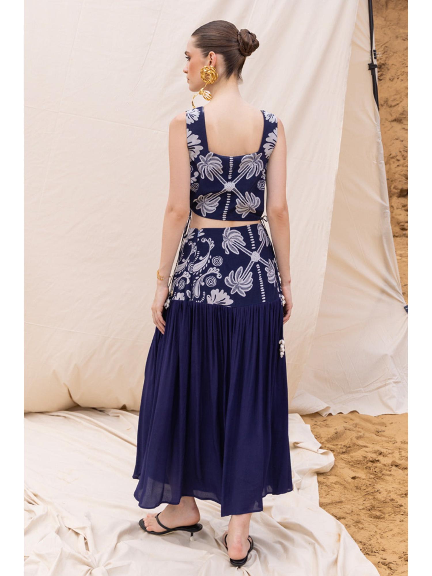 Selena Blue Printed Top and Skirt