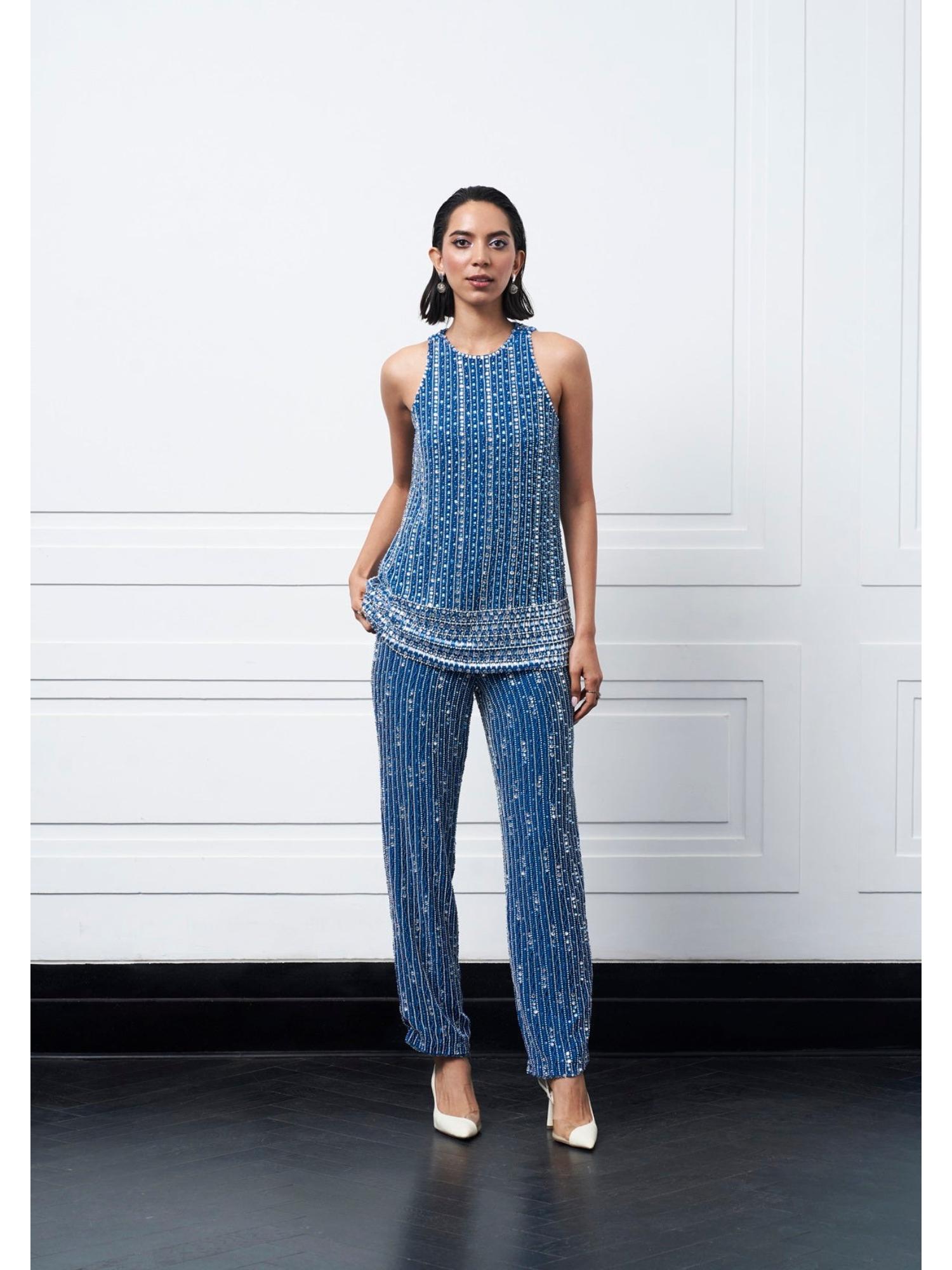 Aura Blue Embellished Top and Pant