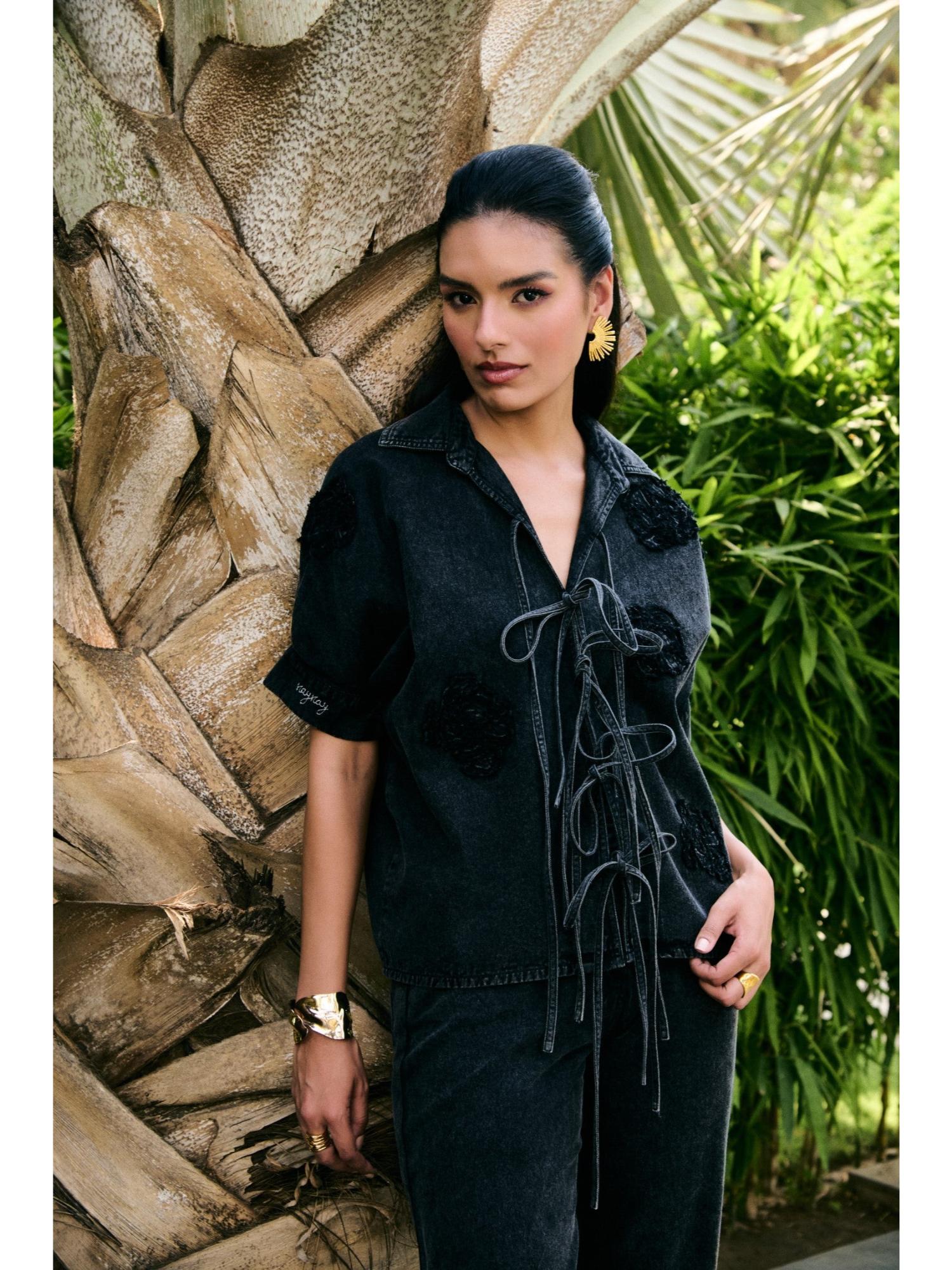 Ciri Black Floral Thread Work Shirt and Pant