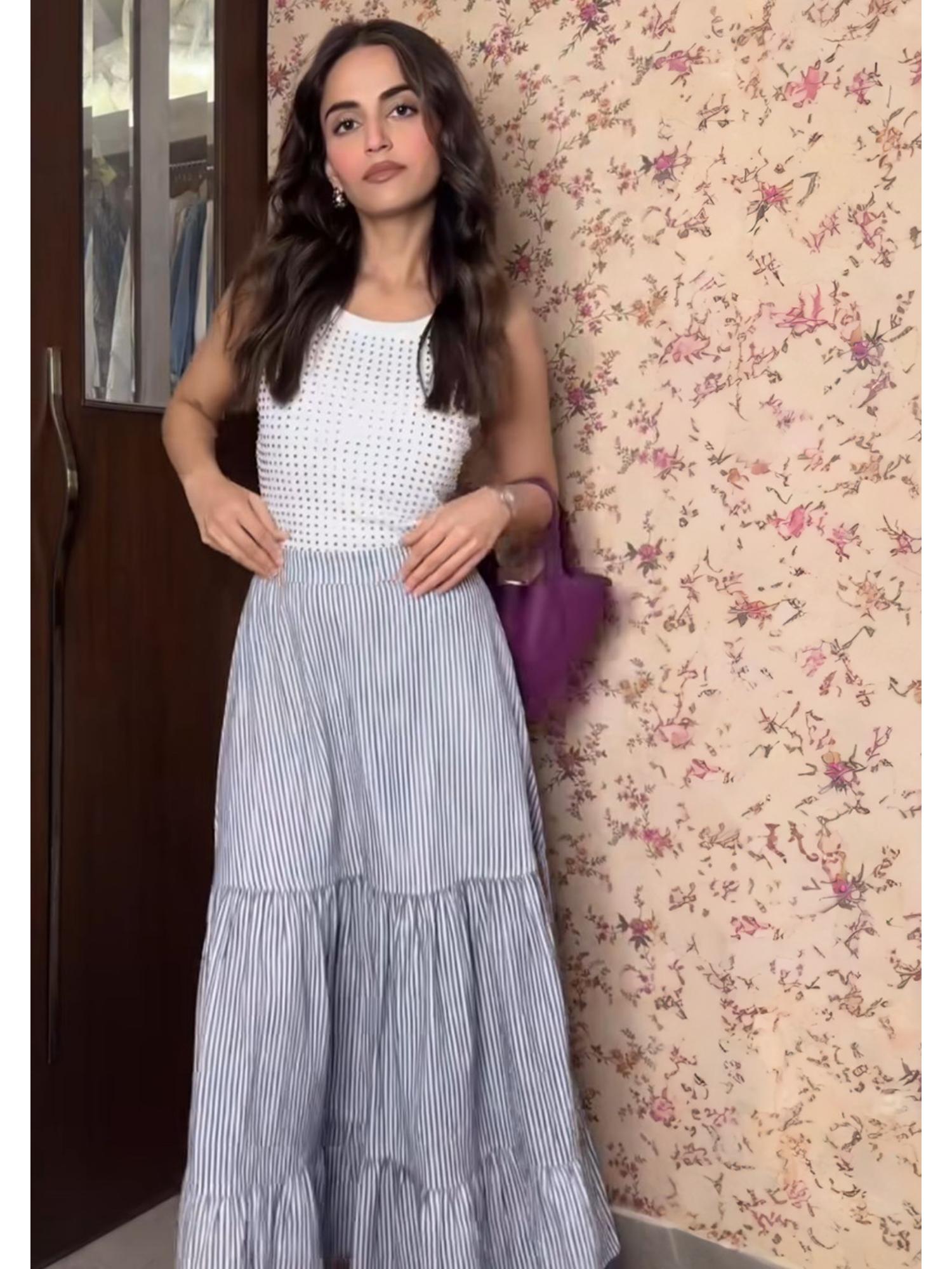 Mb White Cotton Top with Skirt