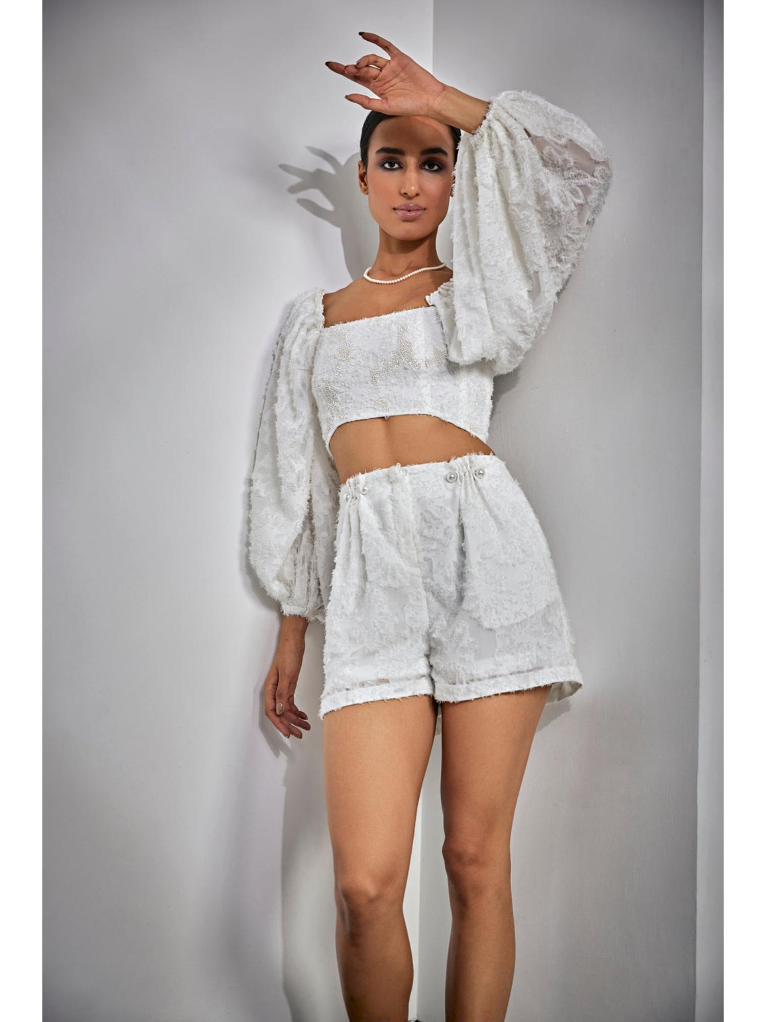 Pearl Off White Embellished Top and Short
