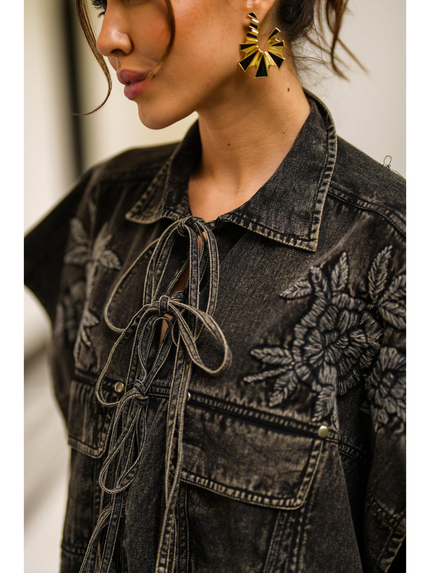 Reyna Black Denim Top with Pant