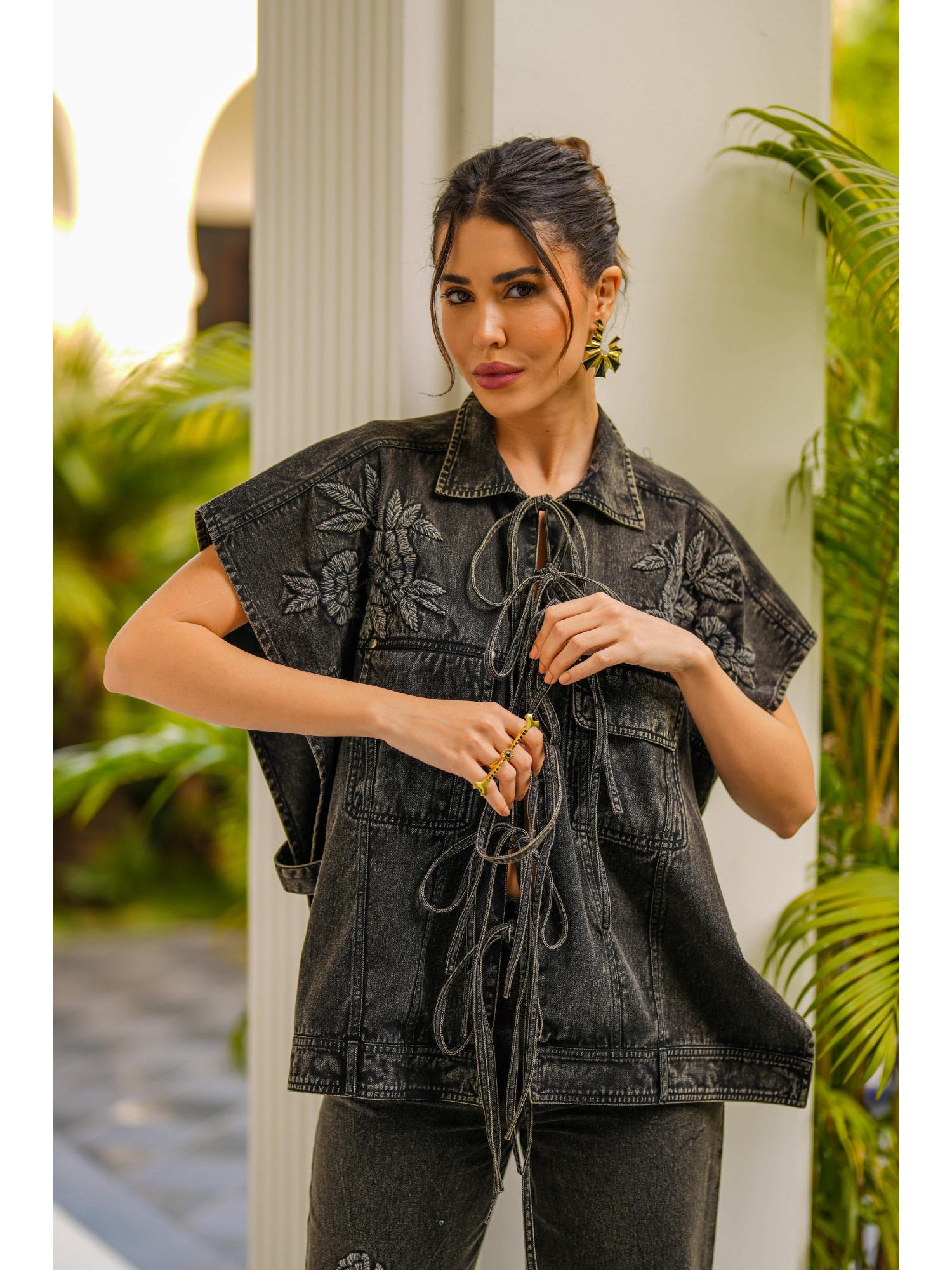 Reyna Black Denim Top with Pant