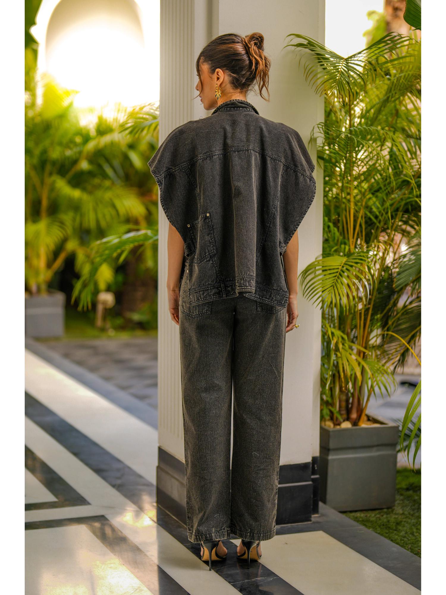 Reyna Black Denim Top with Pant