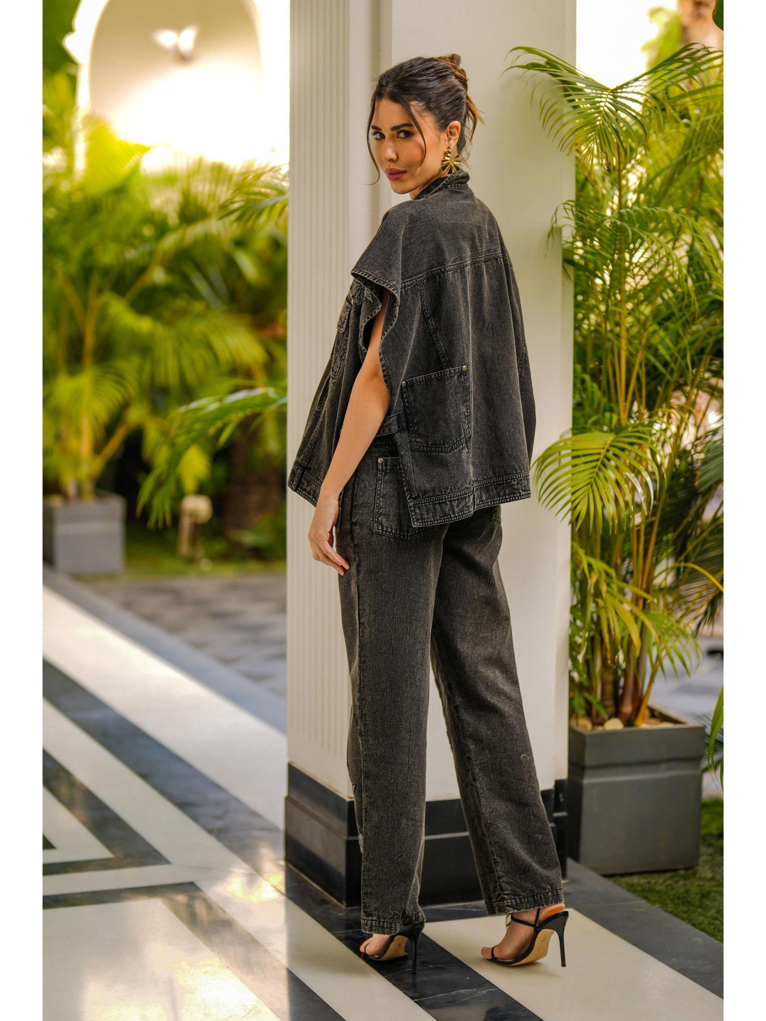 Reyna Black Denim Top with Pant