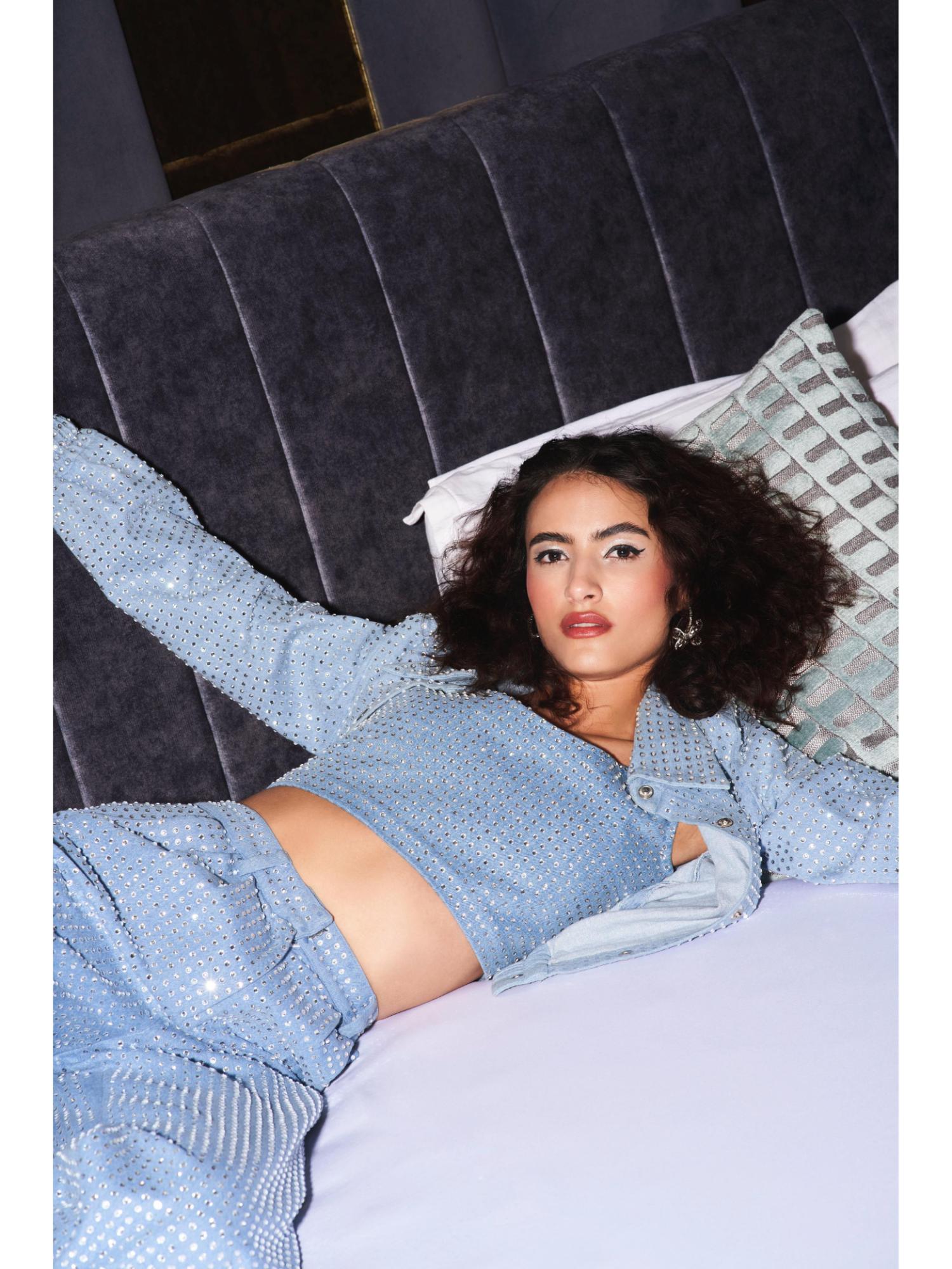 Ricka Blue Denim Embellished Top and Pant